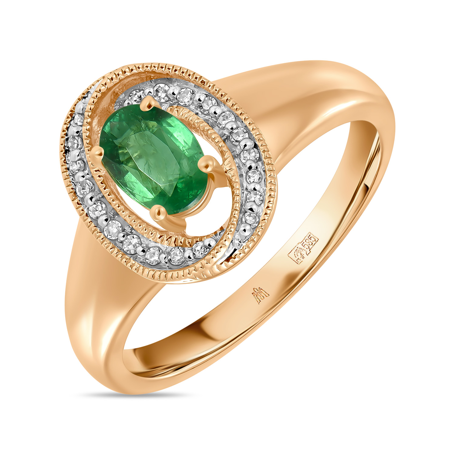 Кольца МЮЗ Золотое кольцо с бриллиантами и изумрудом 37595