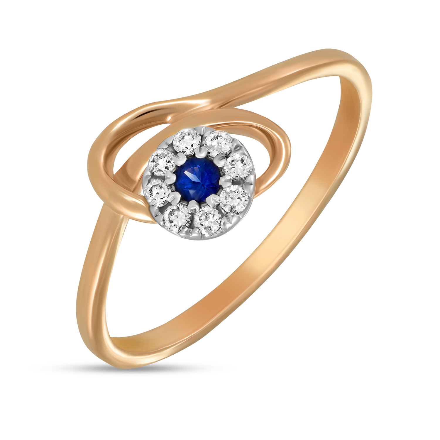 кольца эстет золотое кольцо с бриллиантами сапфиром Кольца МЮЗ Золотое кольцо с бриллиантами и сапфиром