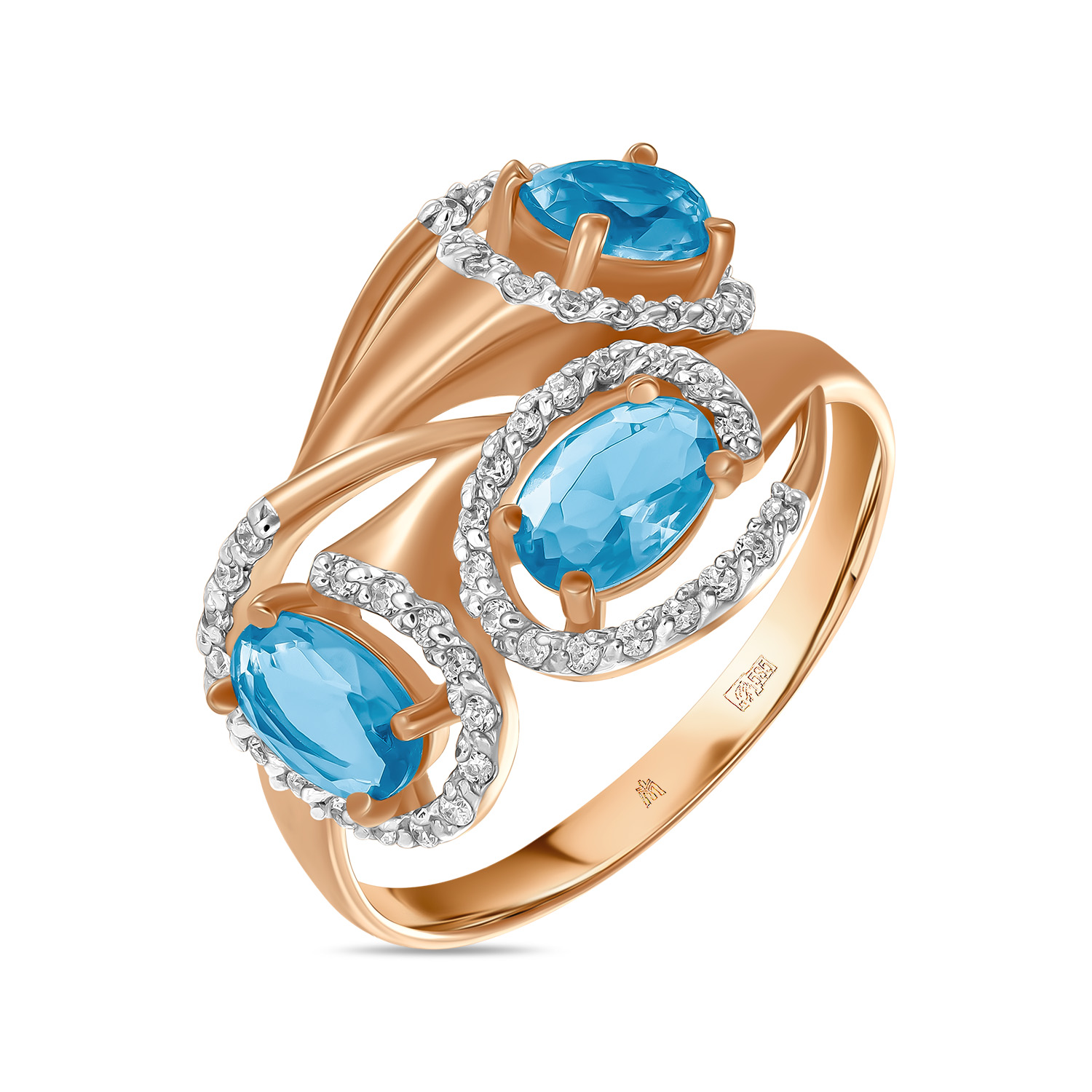 Кольца МЮЗ Золотое кольцо с алпанитами и фианитами 32302