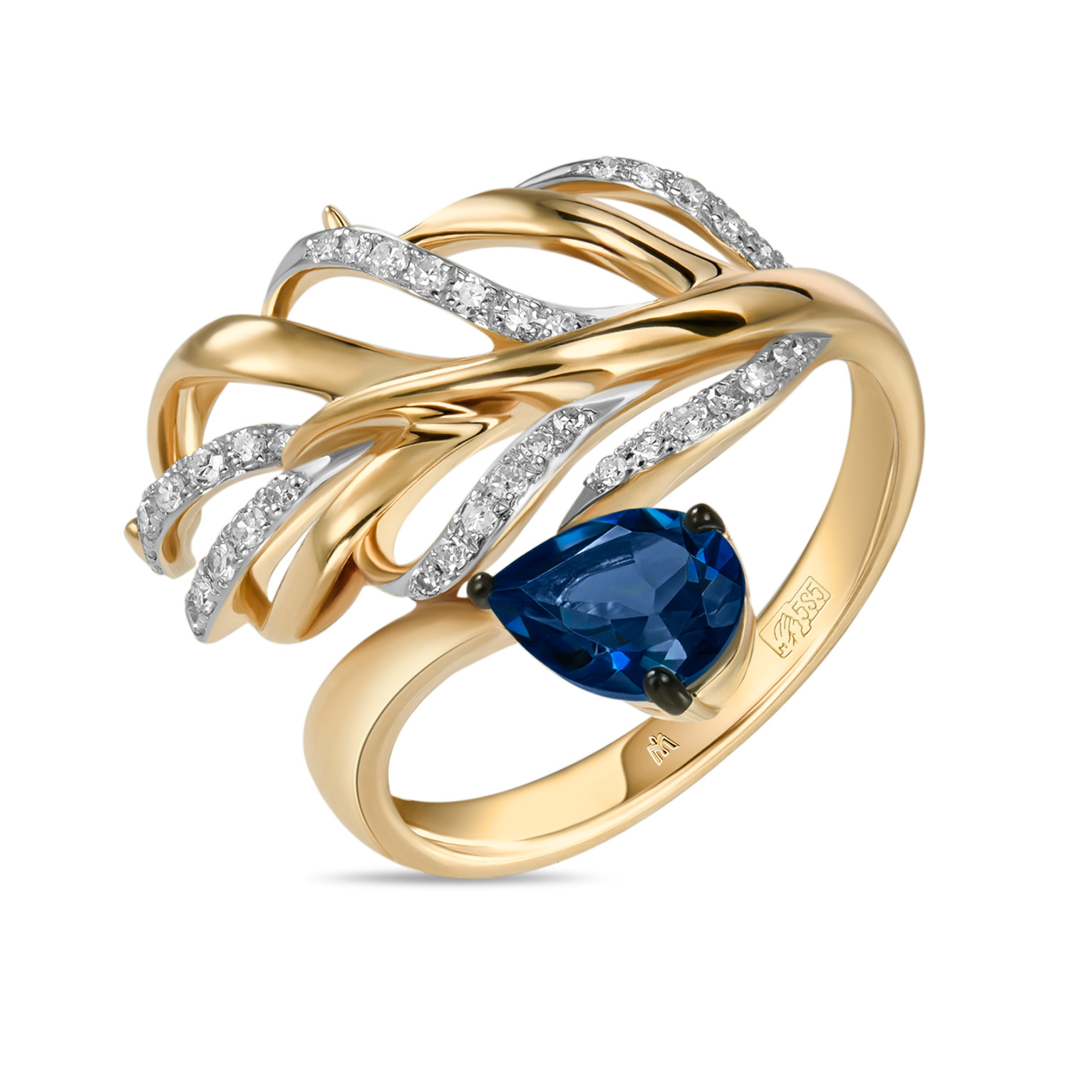 Кольца МЮЗ Золотое кольцо с топазом и бриллиантами