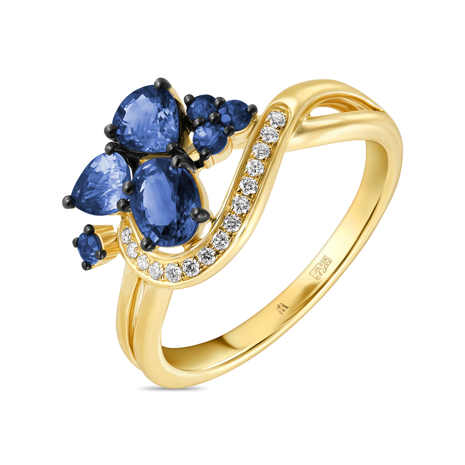 Кольца МЮЗ Золотое кольцо с бриллиантами и сапфирами 46195