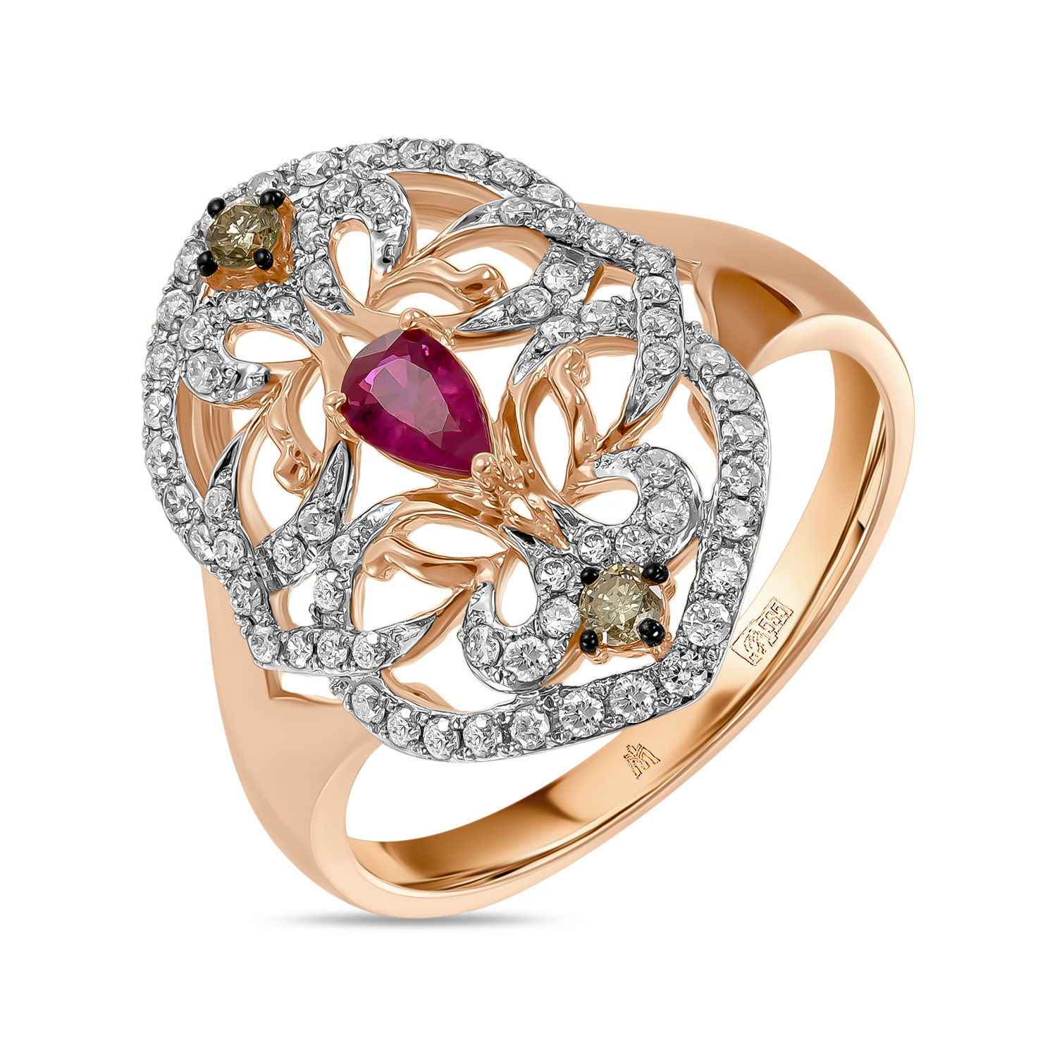 кольца эстет золотое кольцо с бриллиантами рубином Кольца МЮЗ Золотое кольцо с бриллиантами и рубином