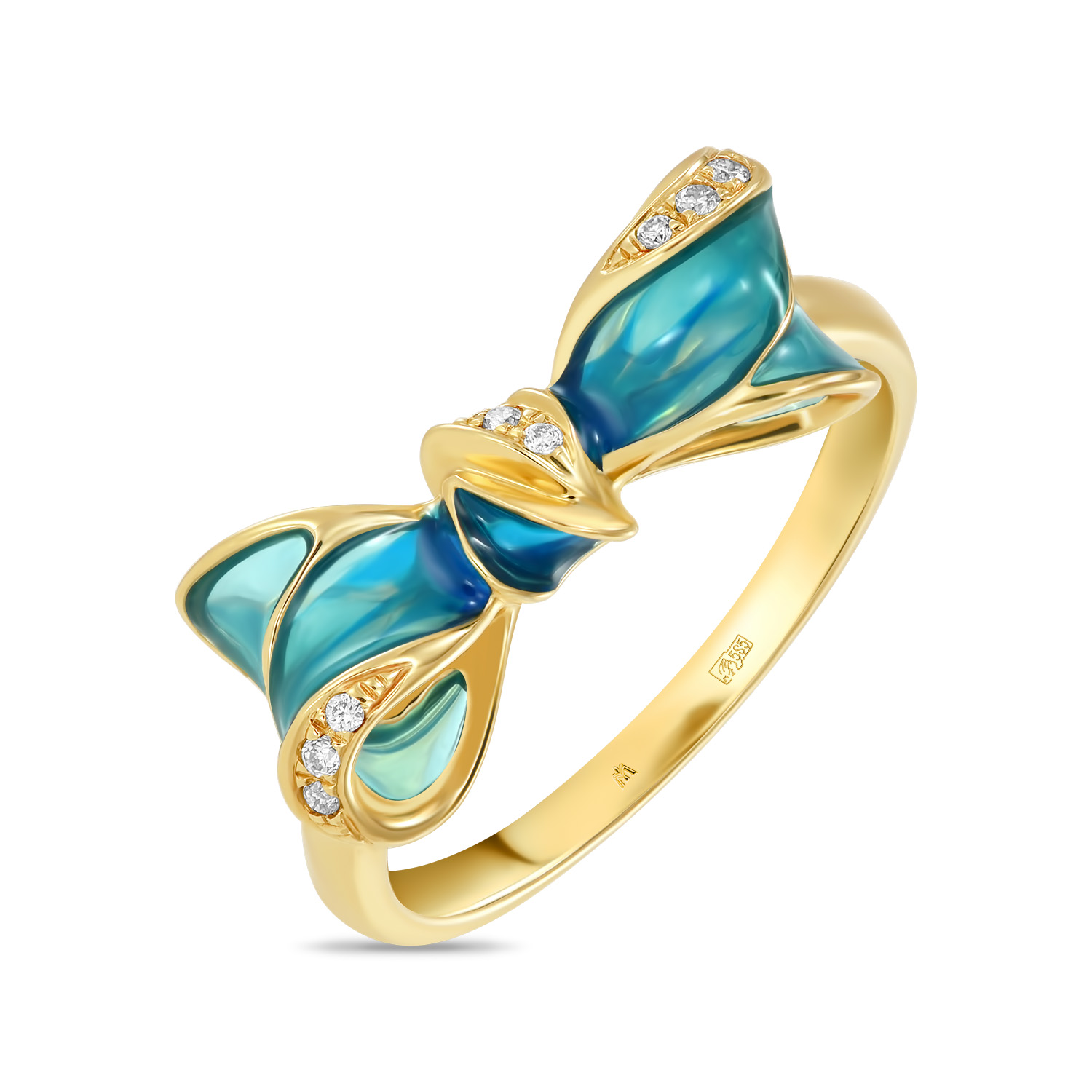 Кольца МЮЗ Золотое кольцо с бриллиантами и эмалью