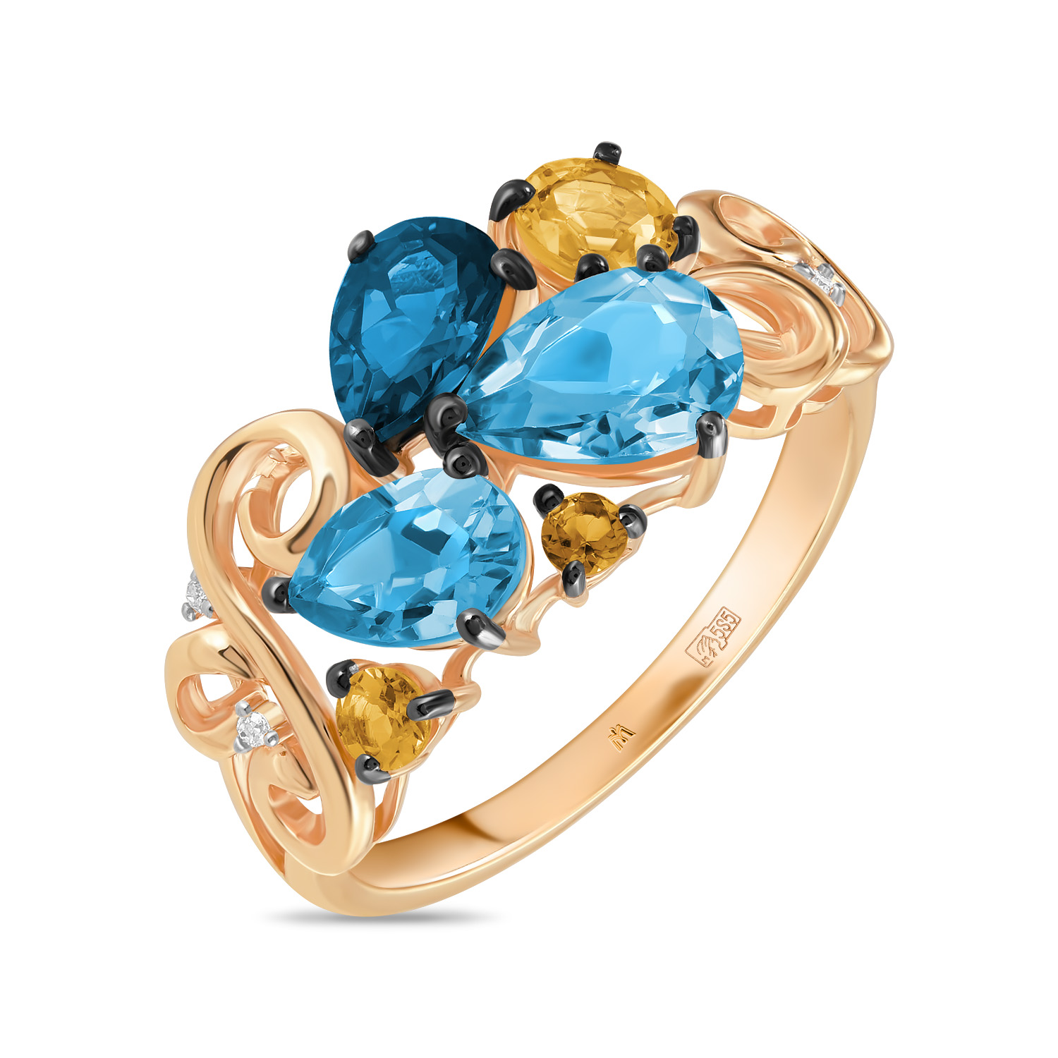 miuz ru золотое кольцо с аметистом топазом цитрином бриллиантами и перидотом Кольца МЮЗ Золотое кольцо с топазом, цитрином и бриллиантами