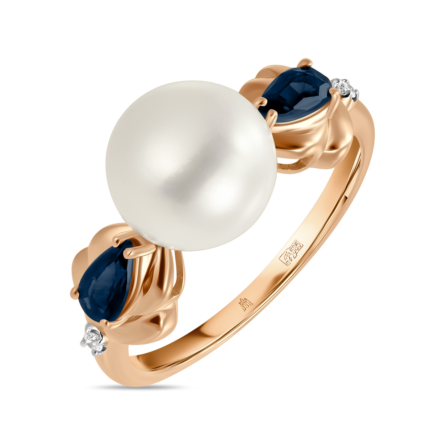 Кольца МЮЗ Золотое кольцо с бриллиантами, жемчугом и сапфирами кольца мюз золотое кольцо с аметистом жемчугом и сапфирами