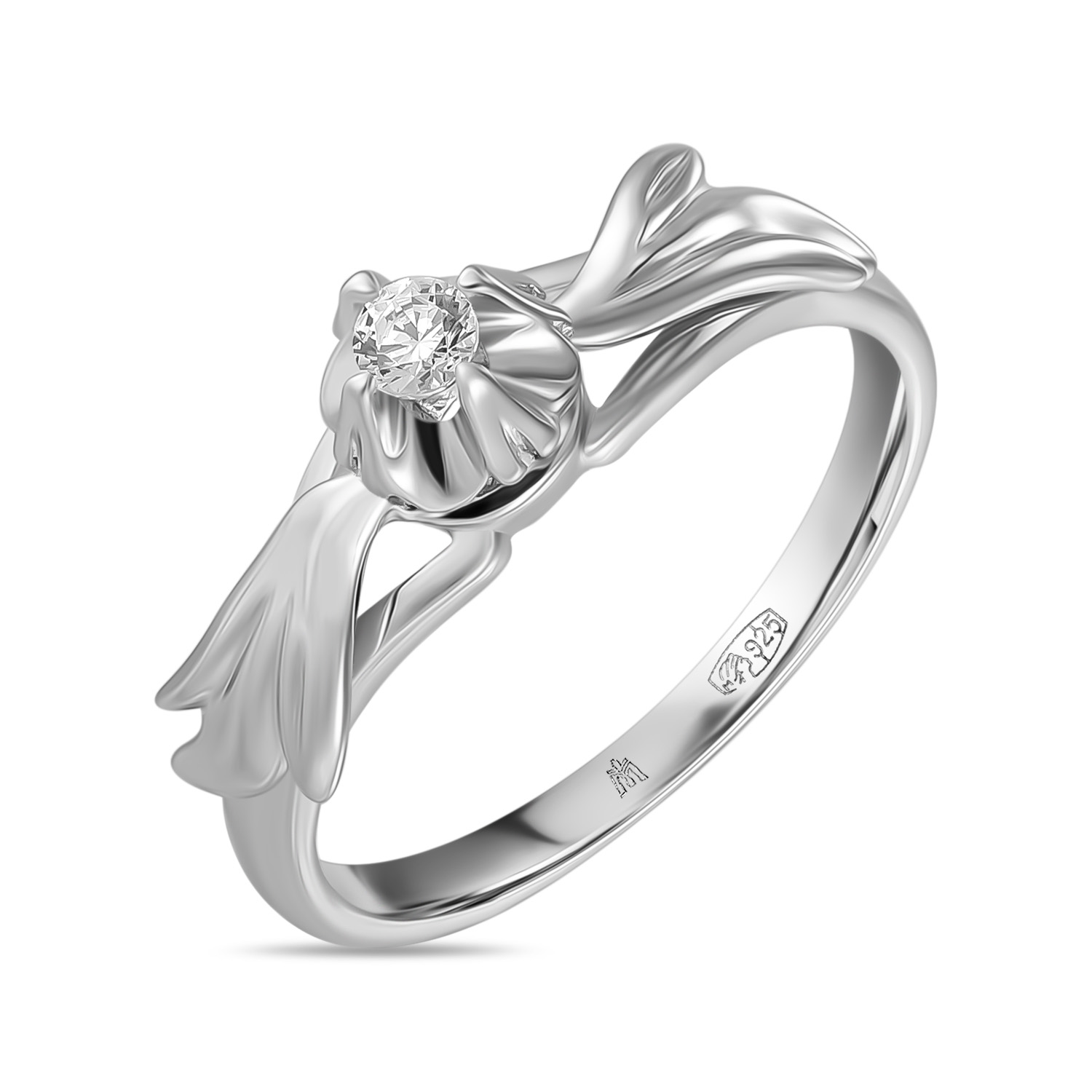 кольцо серебряное с фианитом золочение б23812435 Кольца МЮЗ Серебряное кольцо с фианитом