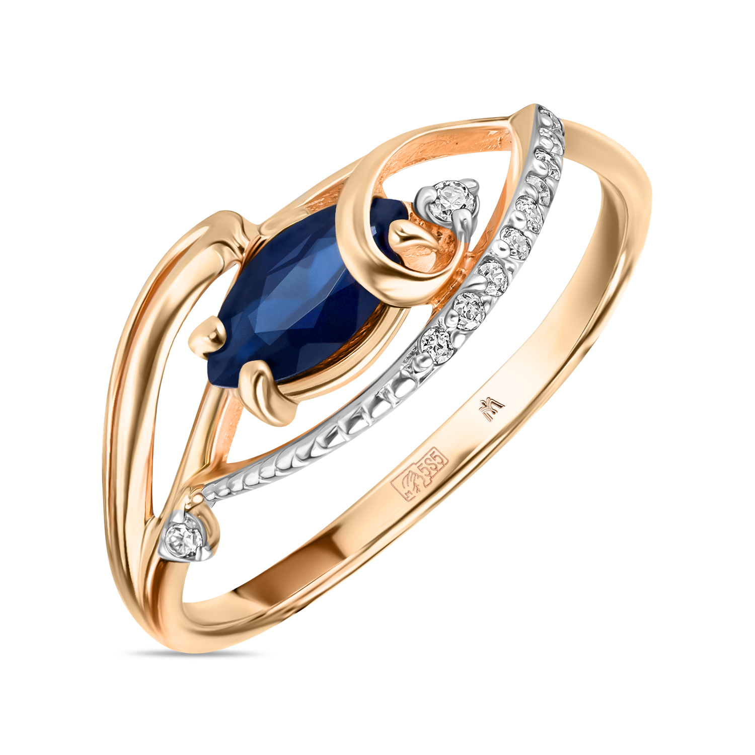 Кольца МЮЗ Золотое кольцо с выращенным сапфиром и фианитами кольца мюз золотое кольцо с выращенным сапфиром и фианитами
