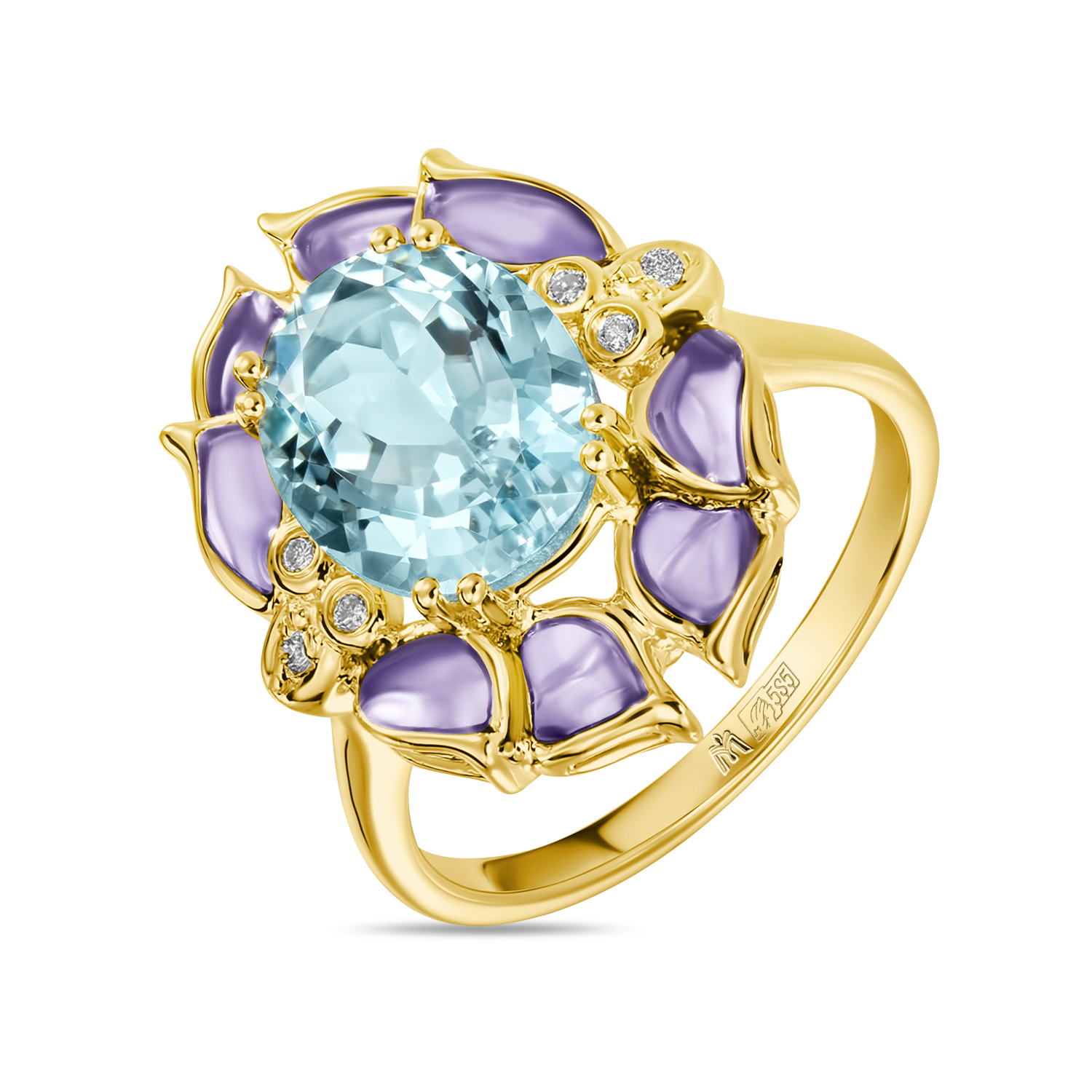Кольца МЮЗ Золотое кольцо с топазом, бриллиантами и эмалью кольца мюз золотое кольцо с топазом и эмалью