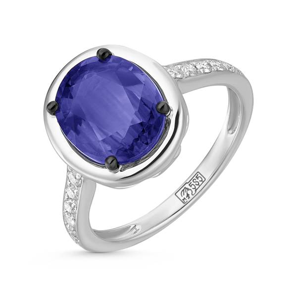 Кольца МЮЗ Золотое кольцо с бриллиантами и кианитом серебряное кольцо с натуральным кианитом коллекция ривьера покрытие палладий размер 16 5