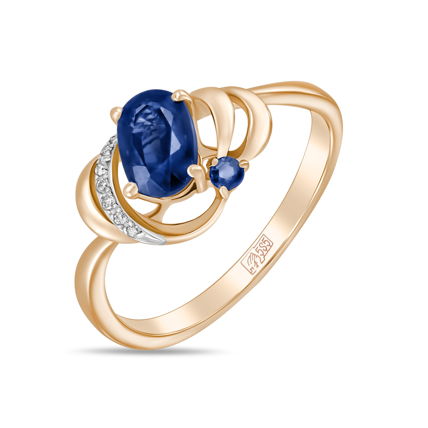 Кольца МЮЗ Золотое кольцо с бриллиантами и сапфирами