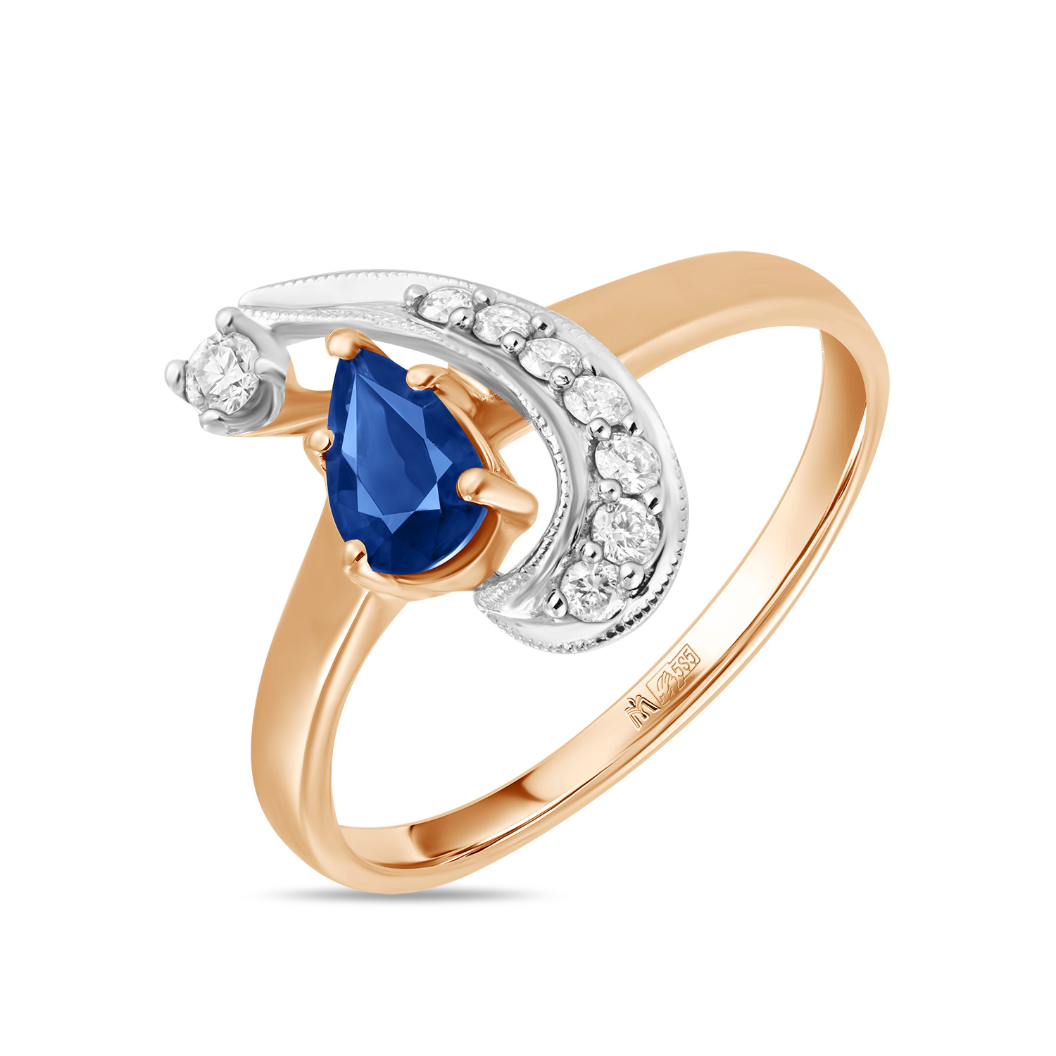 Кольца МЮЗ Золотое кольцо с бриллиантами и сапфиром 35195
