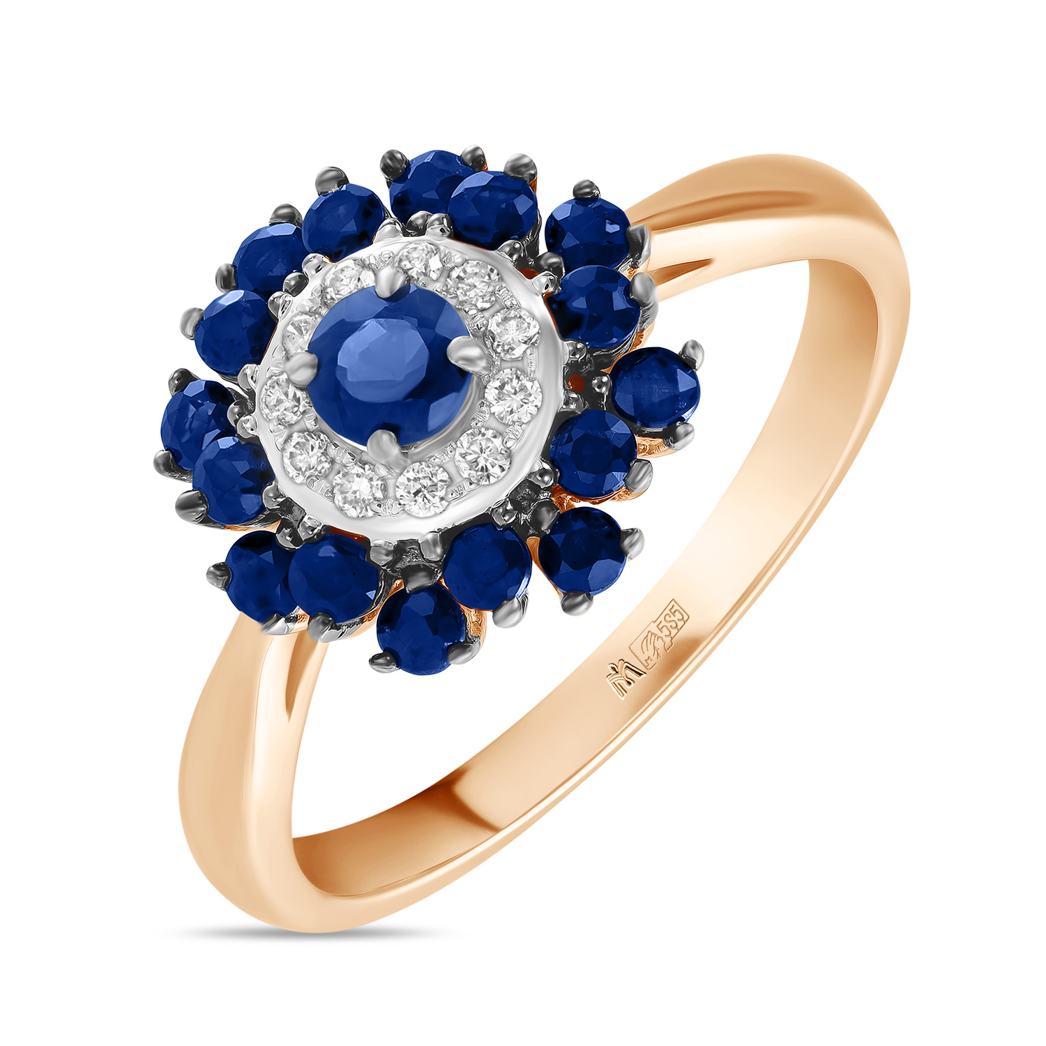 Кольца МЮЗ Золотое кольцо с бриллиантами и сапфирами 41560