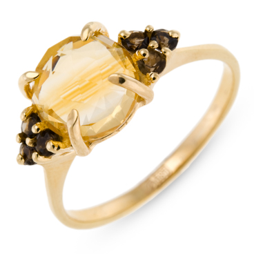 Кольца МЮЗ Золотое кольцо с цитрином и кварцем