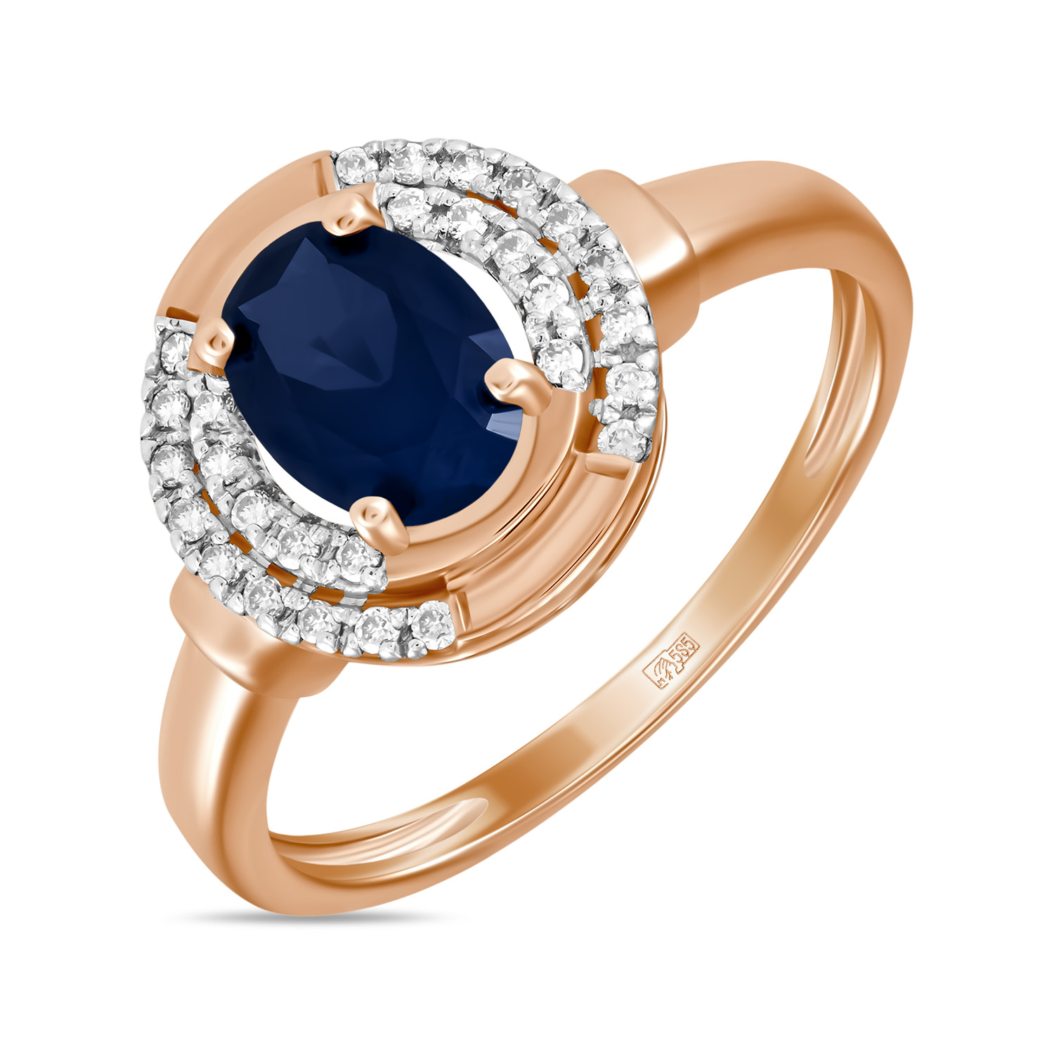 Кольца МЮЗ Золотое кольцо с бриллиантами и выращенным сапфиром