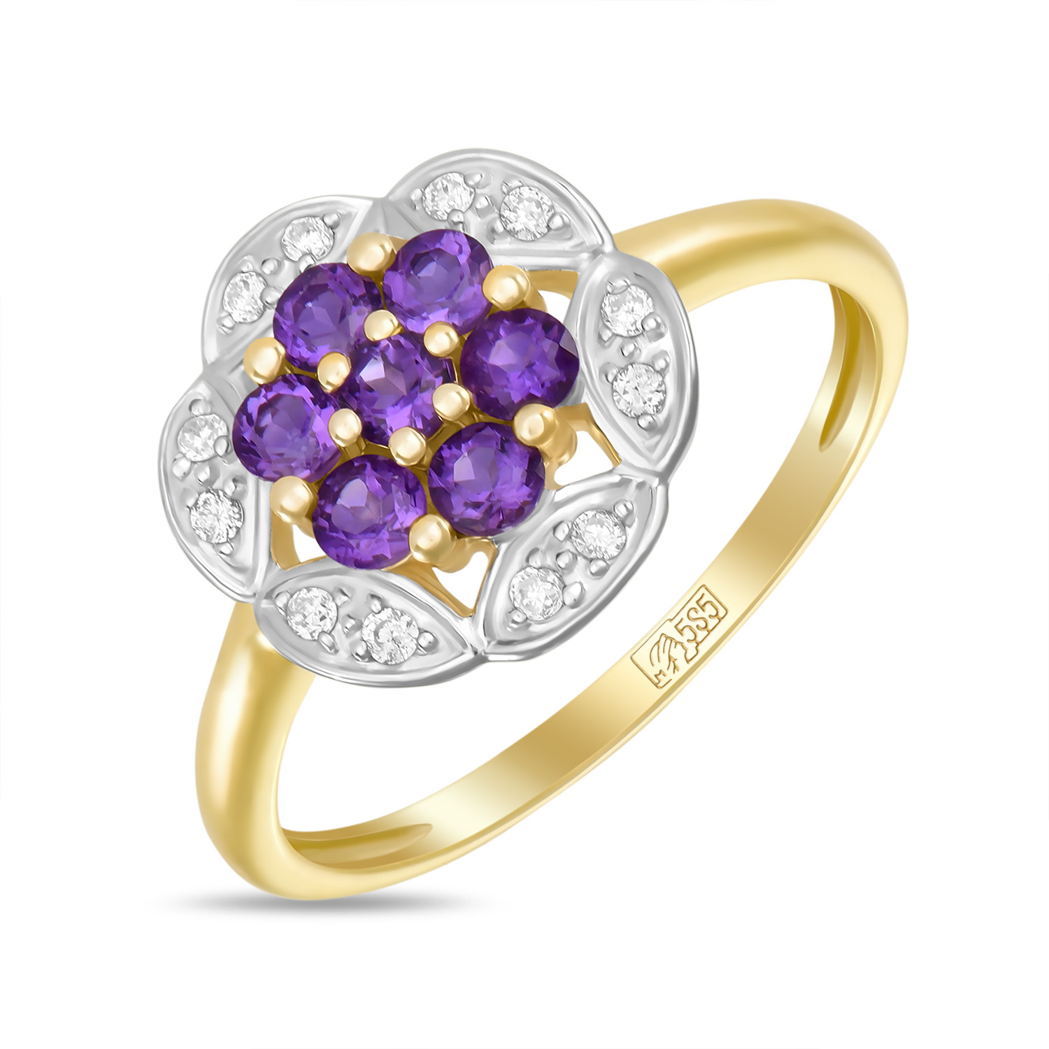 Кольца МЮЗ Золотое кольцо с аметистами и бриллиантами кольца мюз золотое кольцо с аметистами бриллиантами перидотами и родолитом