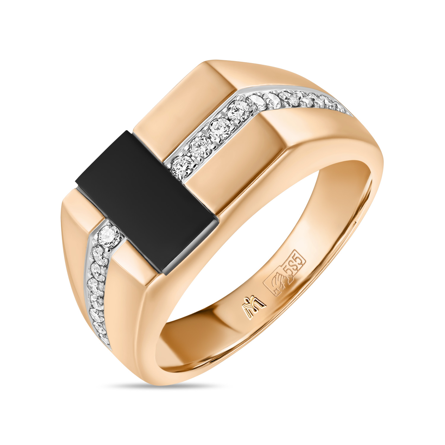 Кольца МЮЗ Золотое кольцо с бриллиантами и ониксом кольца мюз кольцо с бриллиантами и ониксом