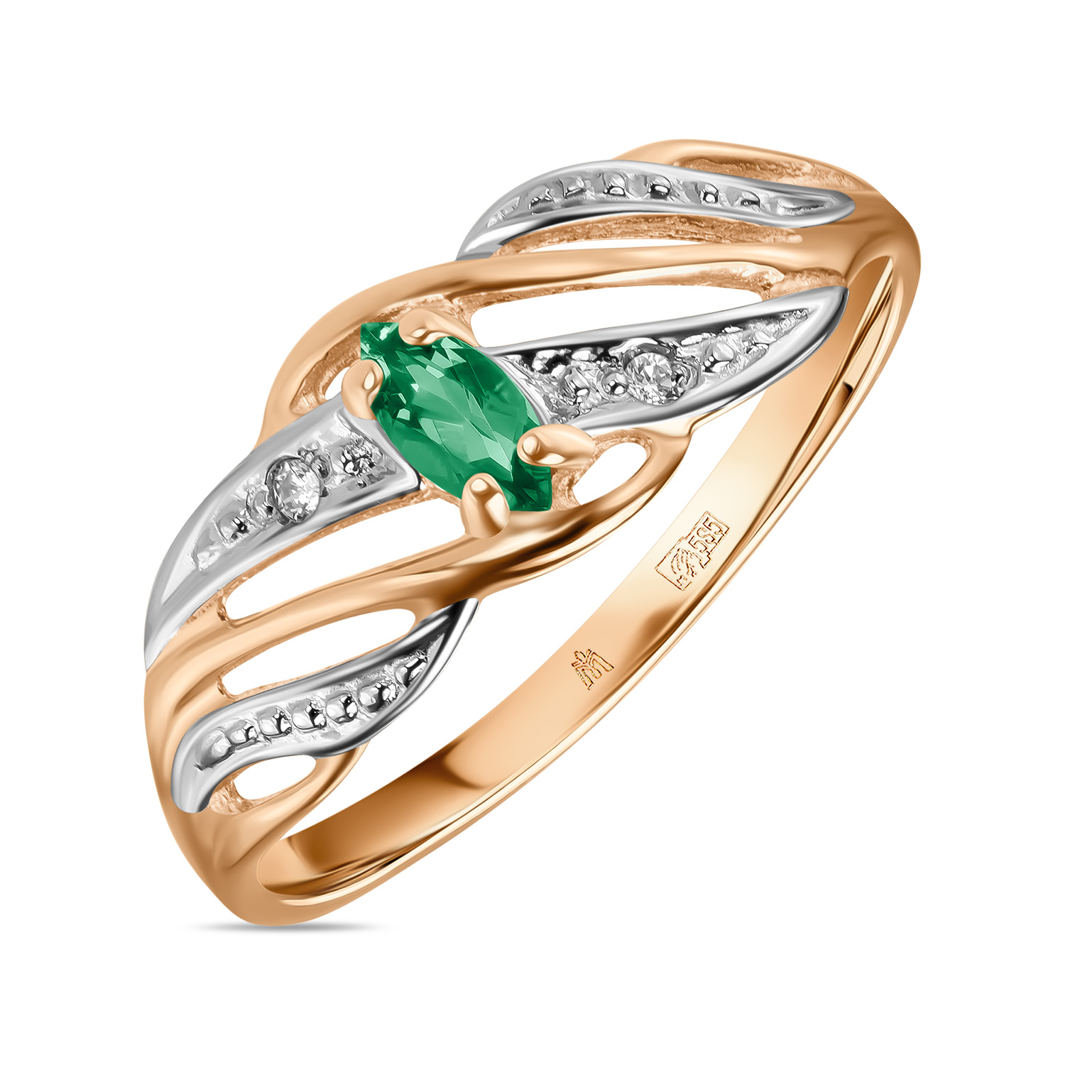 Кольца МЮЗ Золотое кольцо с гидротермальным изумрудом и фианитами кольца мюз золотое кольцо с гидротермальным изумрудом и фианитами