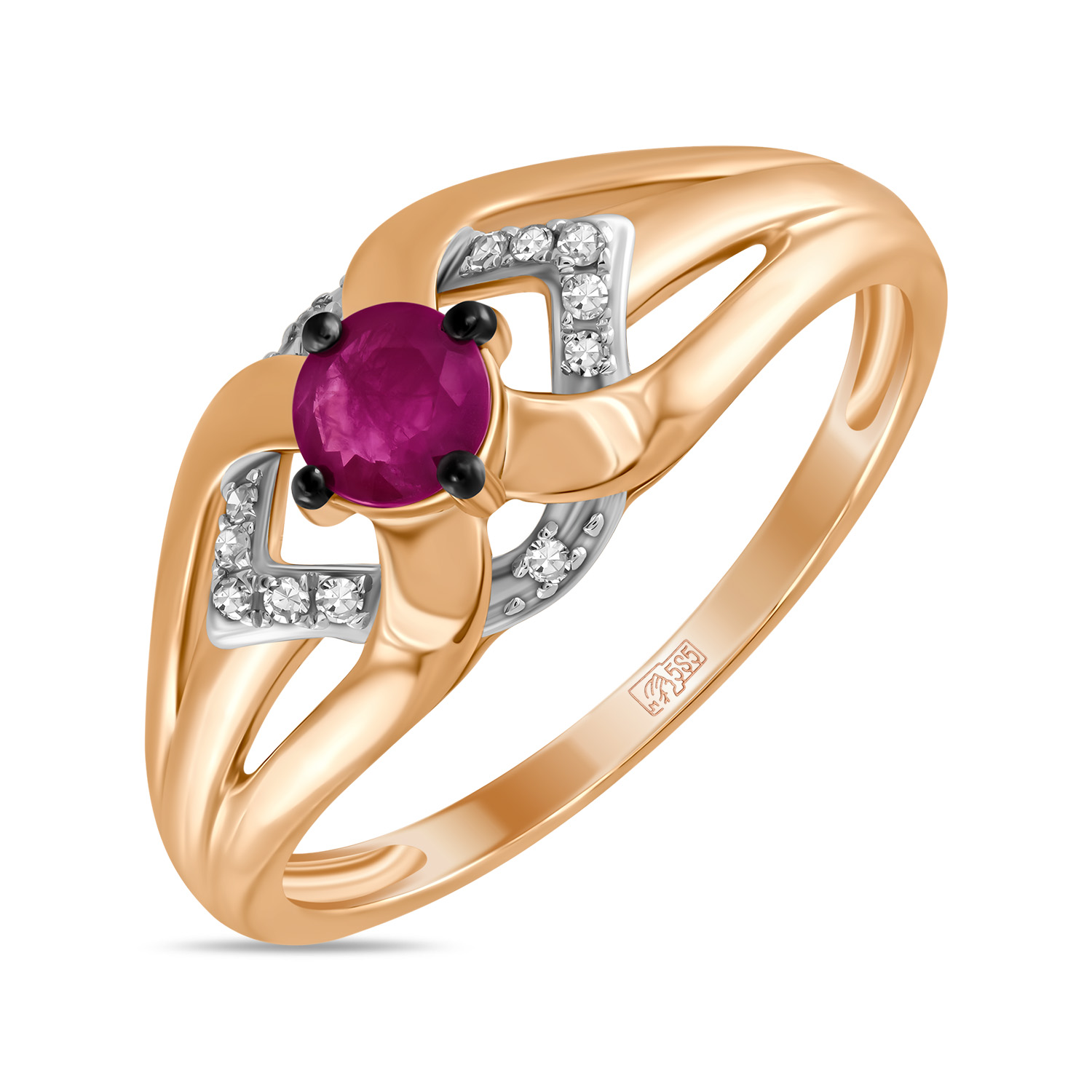 Кольца МЮЗ Золотое кольцо с бриллиантами и рубином