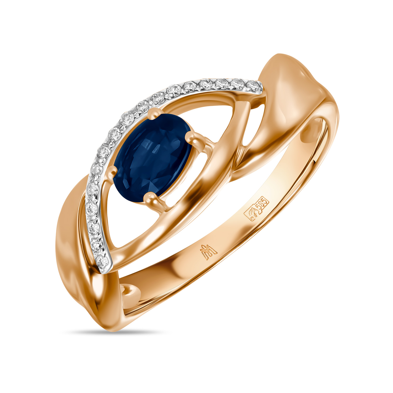 Кольца МЮЗ Золотое кольцо с бриллиантами и сапфиром