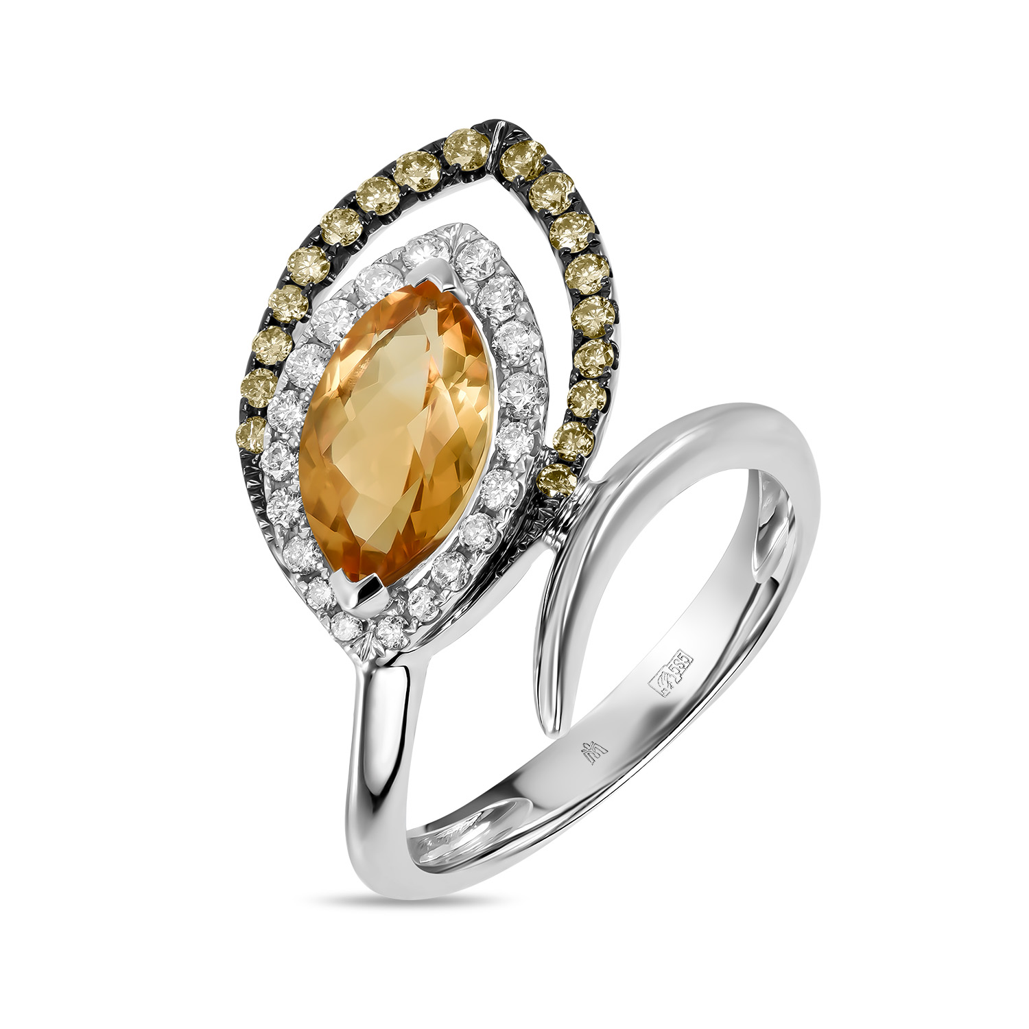 Кольца МЮЗ Золотое кольцо с цитрином и бриллиантами кольца мюз золотое кольцо с цитрином бриллиантами перидотами и кварцем