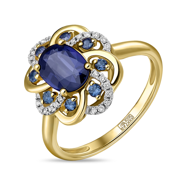 Кольца МЮЗ Золотое кольцо с бриллиантами, кианитом и сапфирами кольца мюз золотое кольцо с бриллиантами кианитом и сапфирами