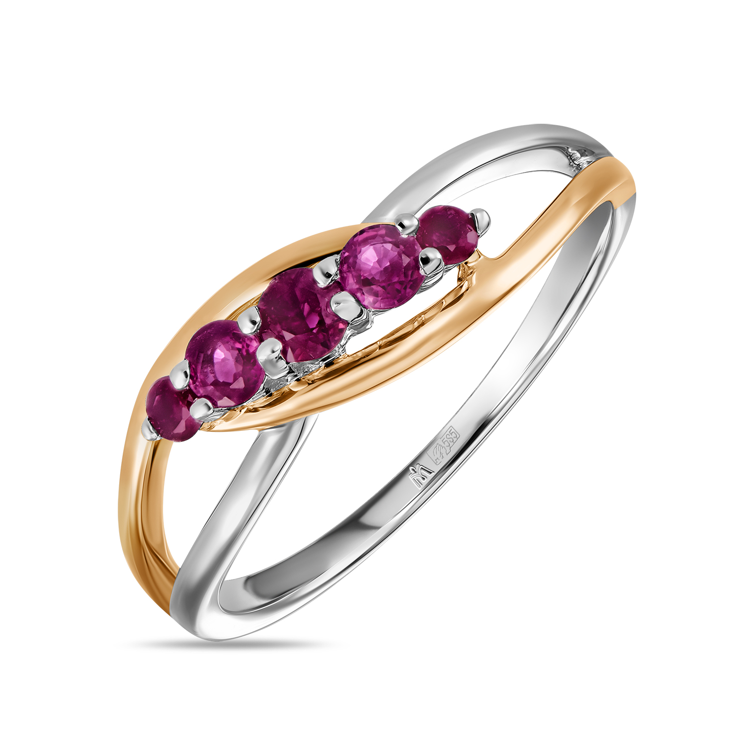 кольца мюз золотое кольцо с аметистами иолитом и рубинами Кольца МЮЗ Золотое кольцо с рубинами