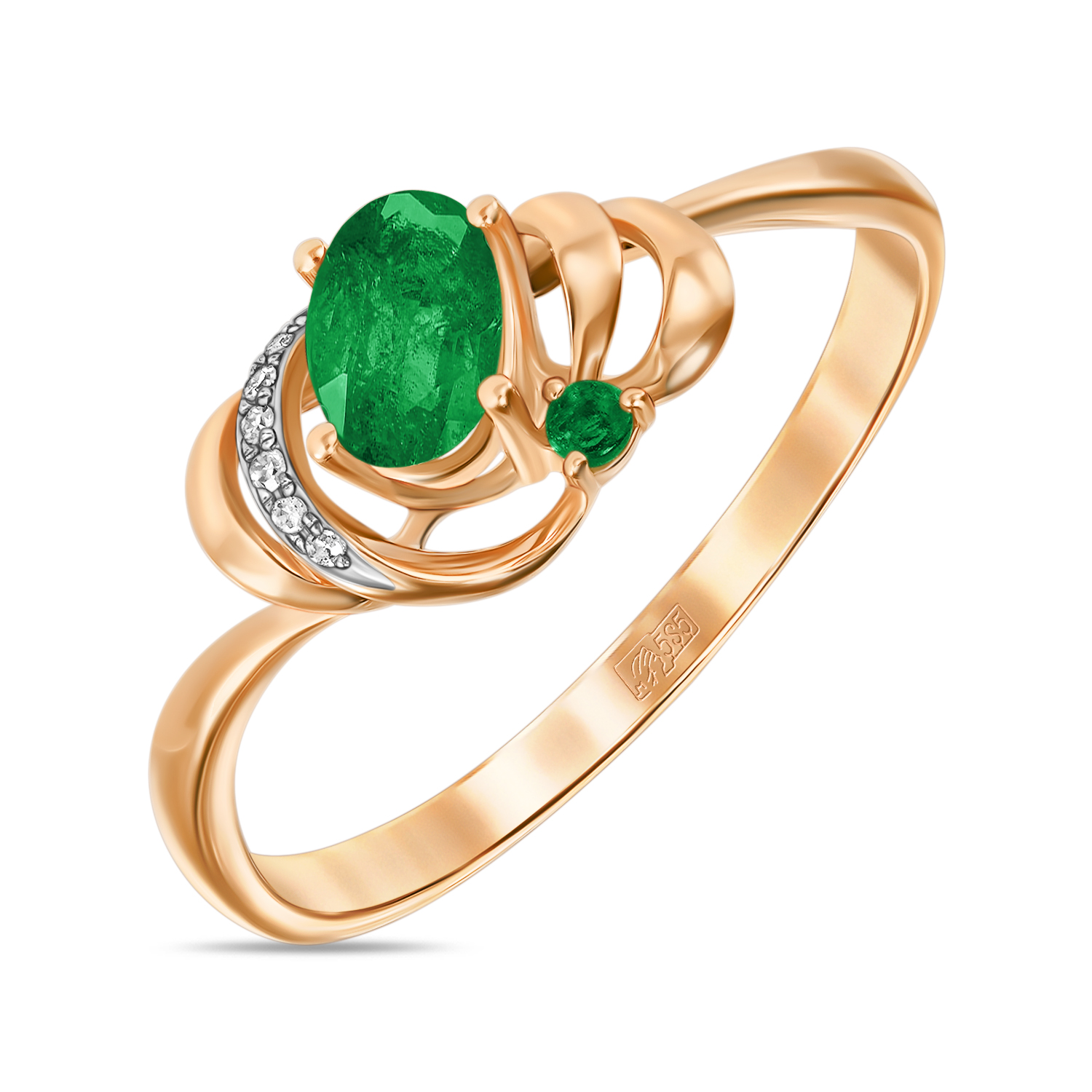 Кольца МЮЗ Золотое кольцо с бриллиантами и изумрудами 25395
