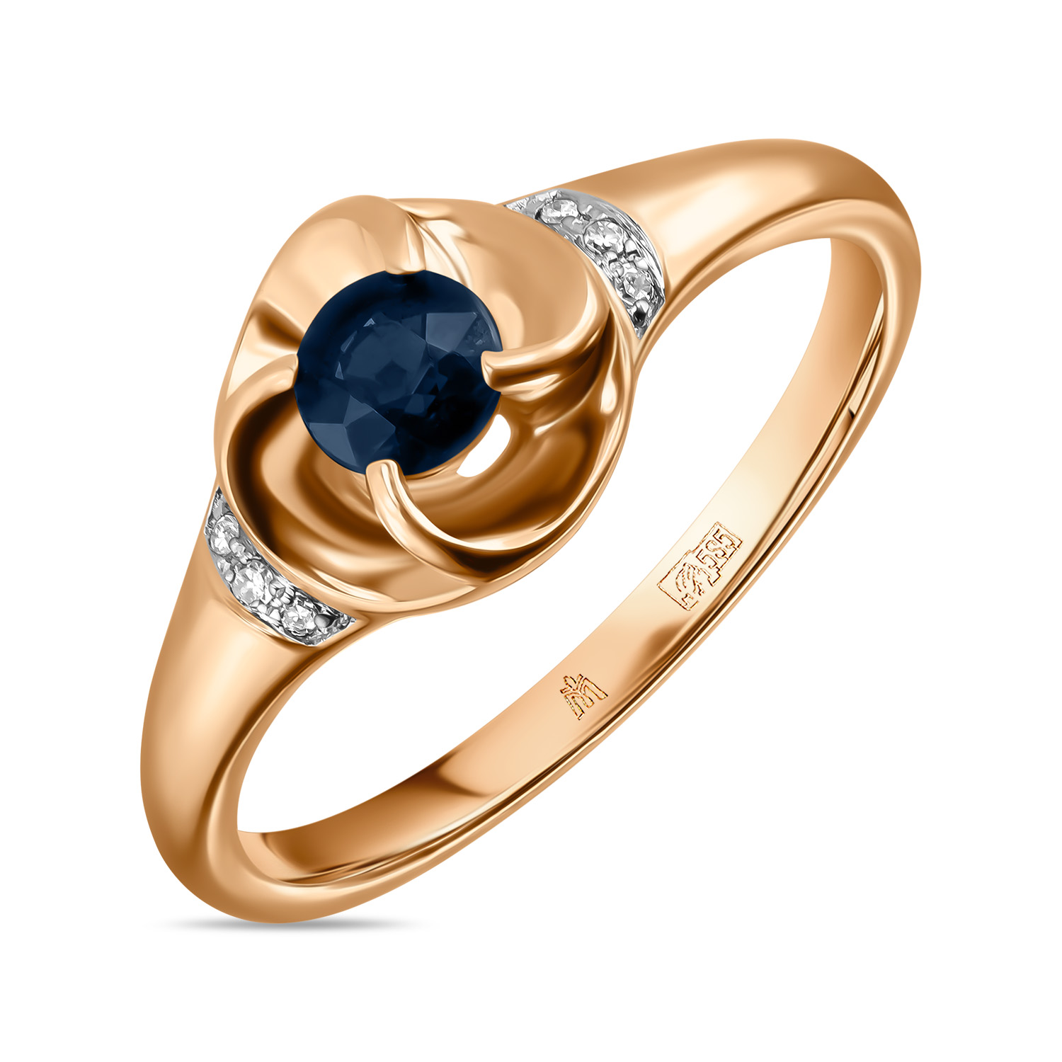 Кольца МЮЗ Золотое кольцо с бриллиантами и сапфиром 24395