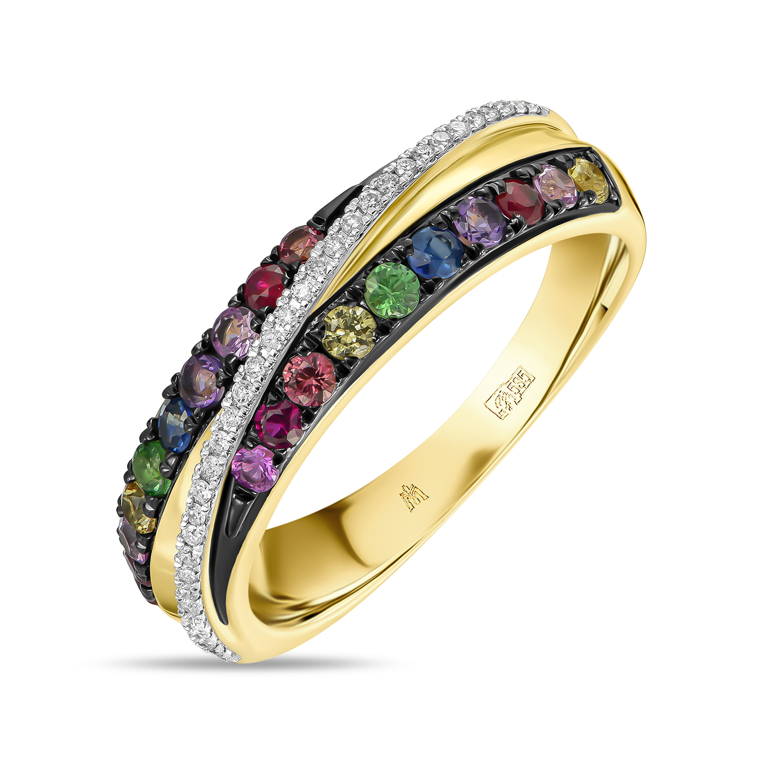 Кольца МЮЗ Кольцо с аметистами, бриллиантами, гранатами, рубинами и цветными сапфирами