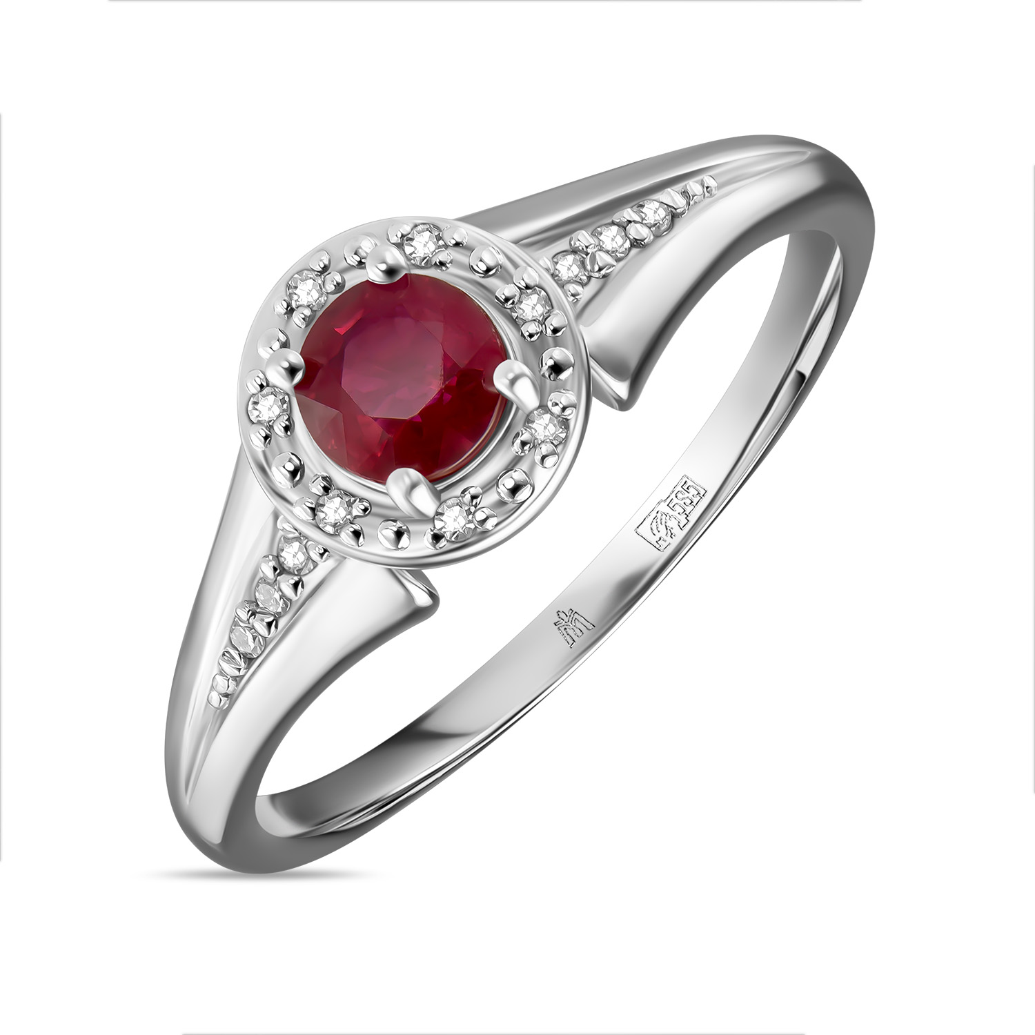 Кольца МЮЗ Золотое кольцо с бриллиантами и рубином 28595