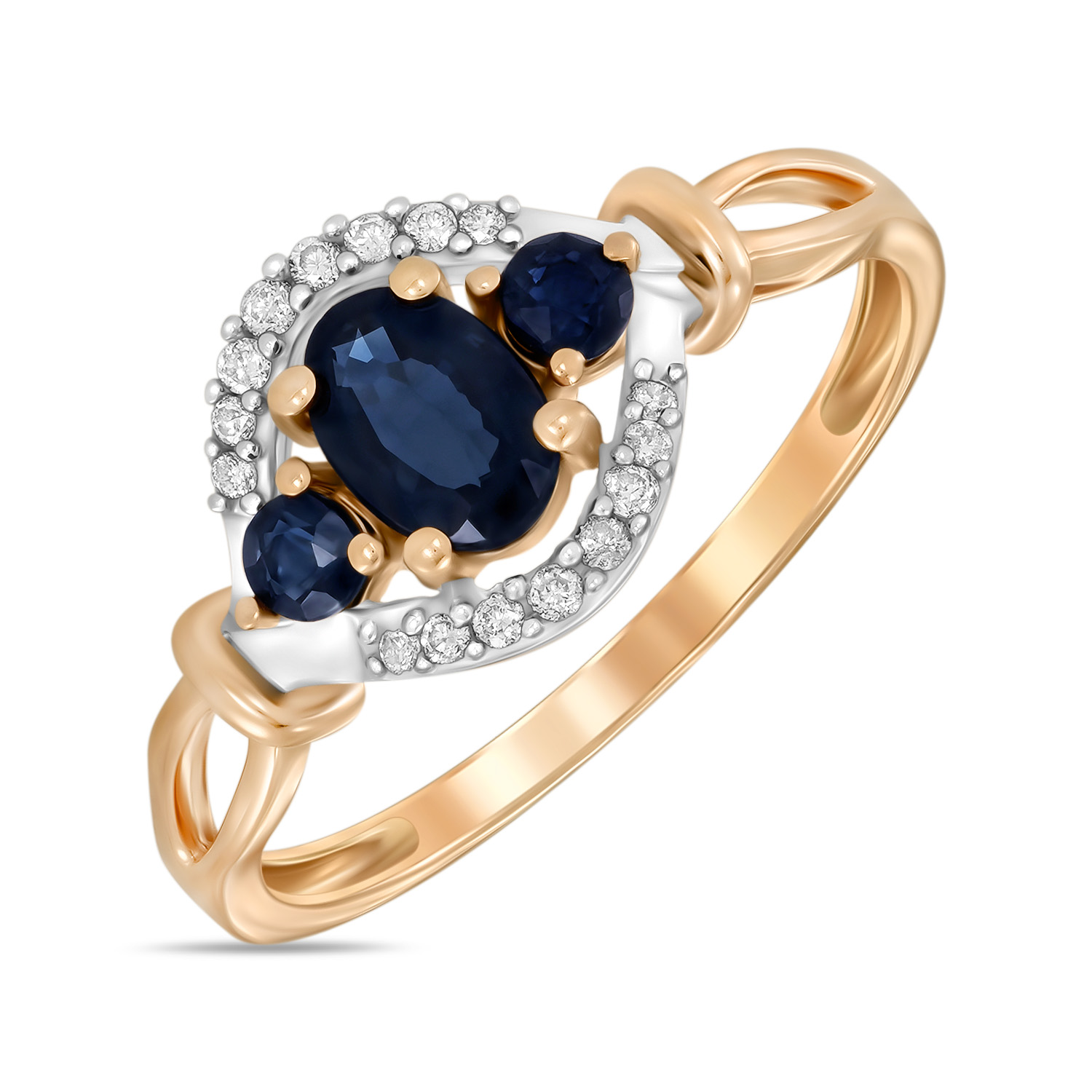 Кольца МЮЗ Золотое кольцо с бриллиантами и сапфирами