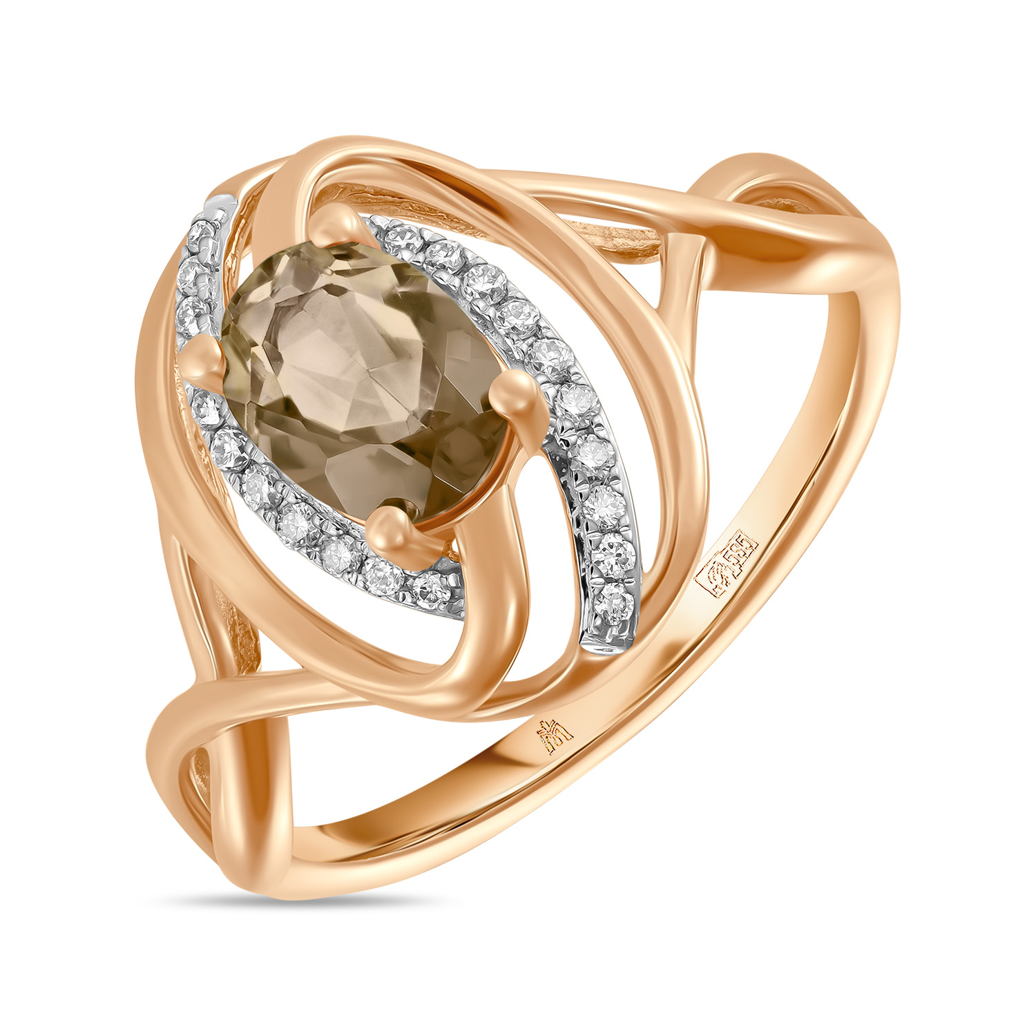 Кольца МЮЗ Золотое кольцо с бриллиантами и кварцем кольца мюз золотое кольцо с кварцем