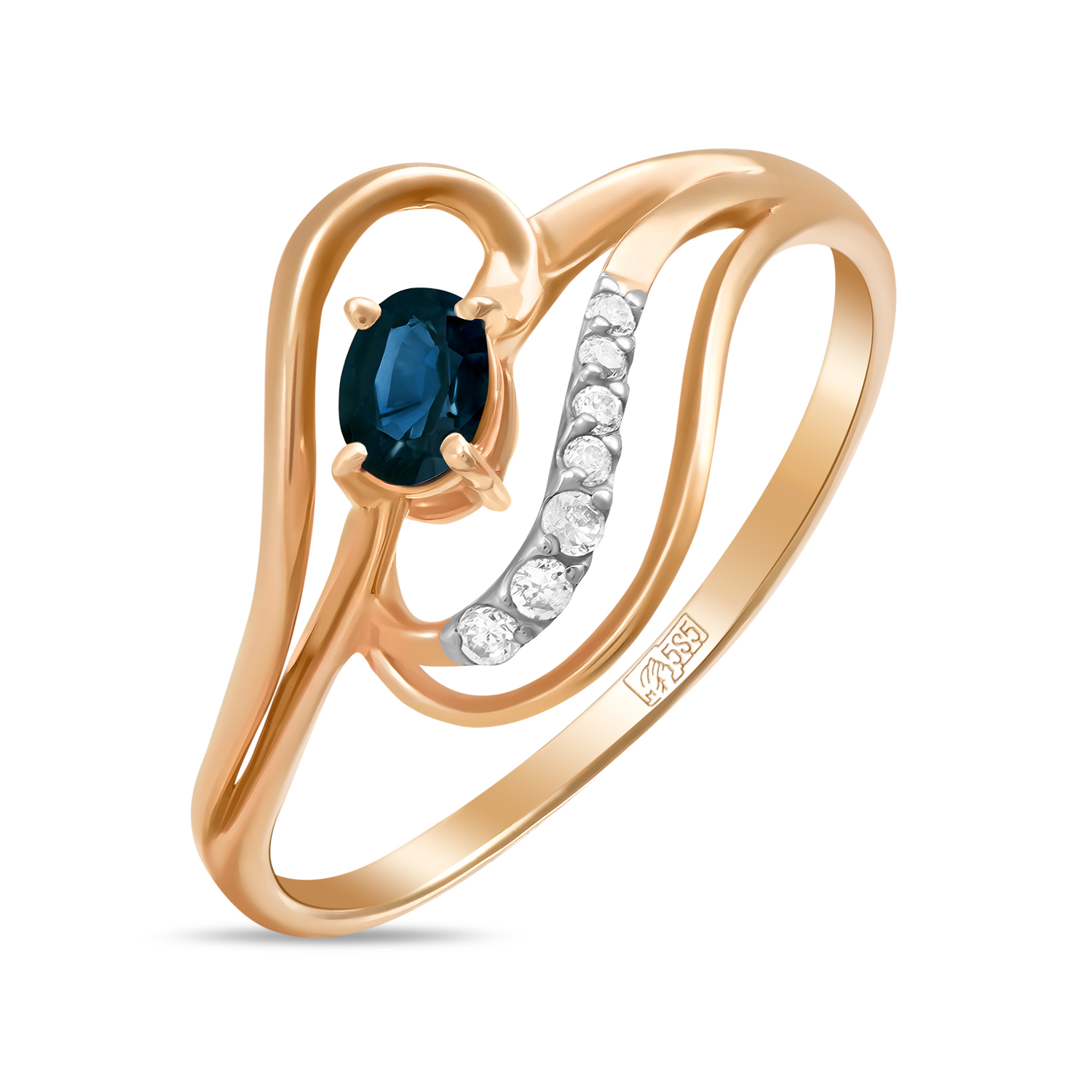 Кольца МЮЗ Золотое кольцо с сапфиром и фианитами кольца мюз золотое кольцо с сапфиром и фианитами