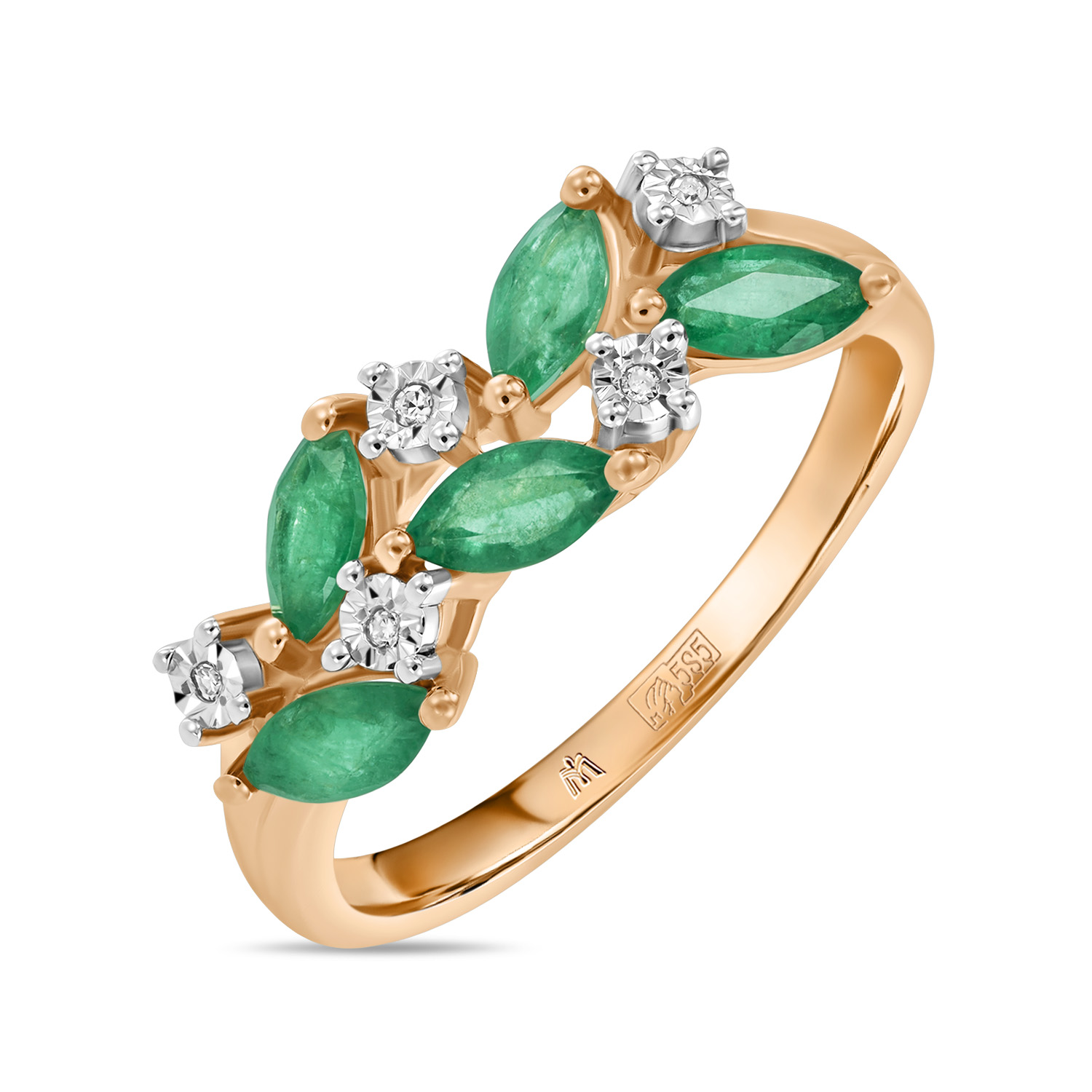 Кольца МЮЗ Золотое кольцо с бриллиантами и изумрудами 28595
