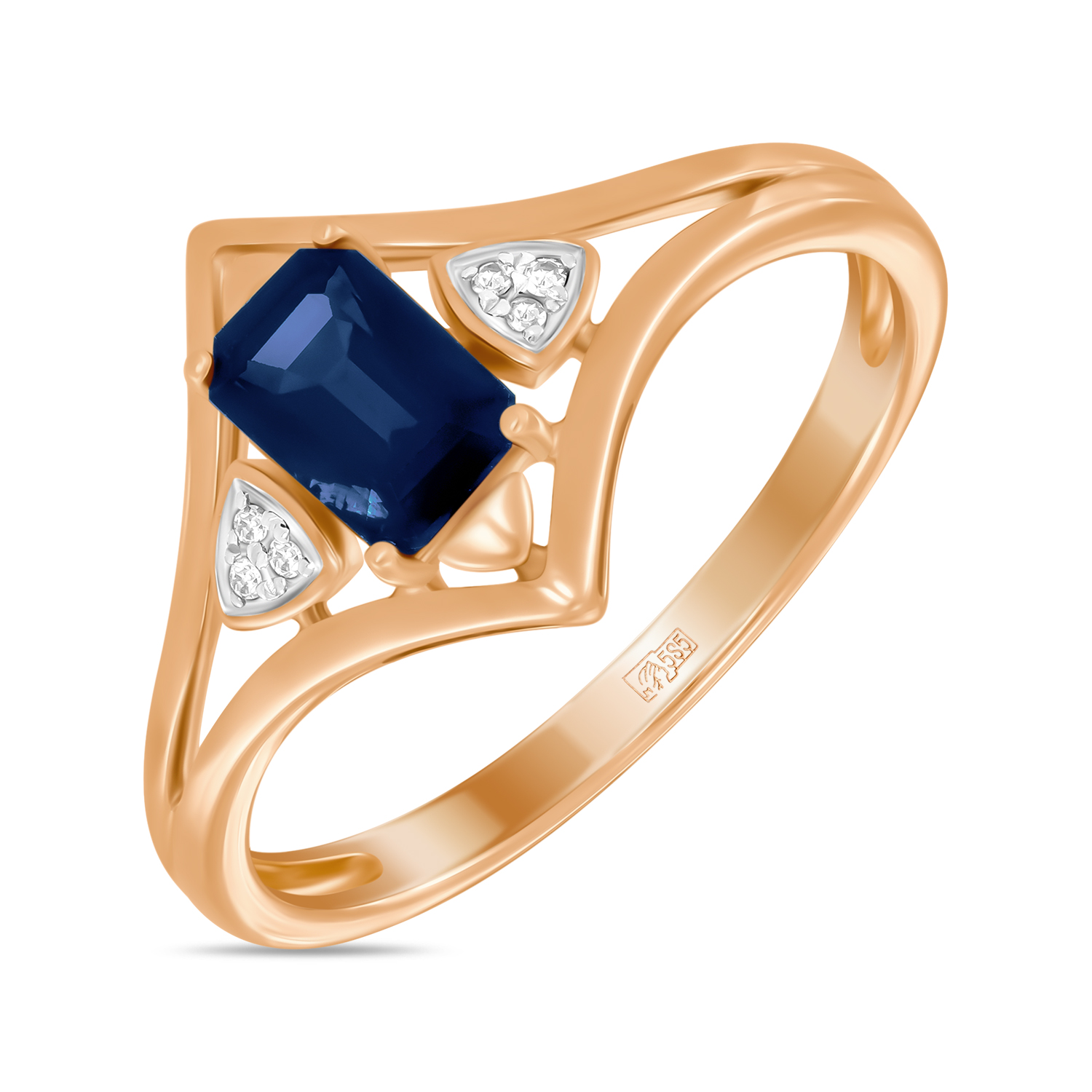 Кольца МЮЗ Золотое кольцо с бриллиантами и сапфиром 29159