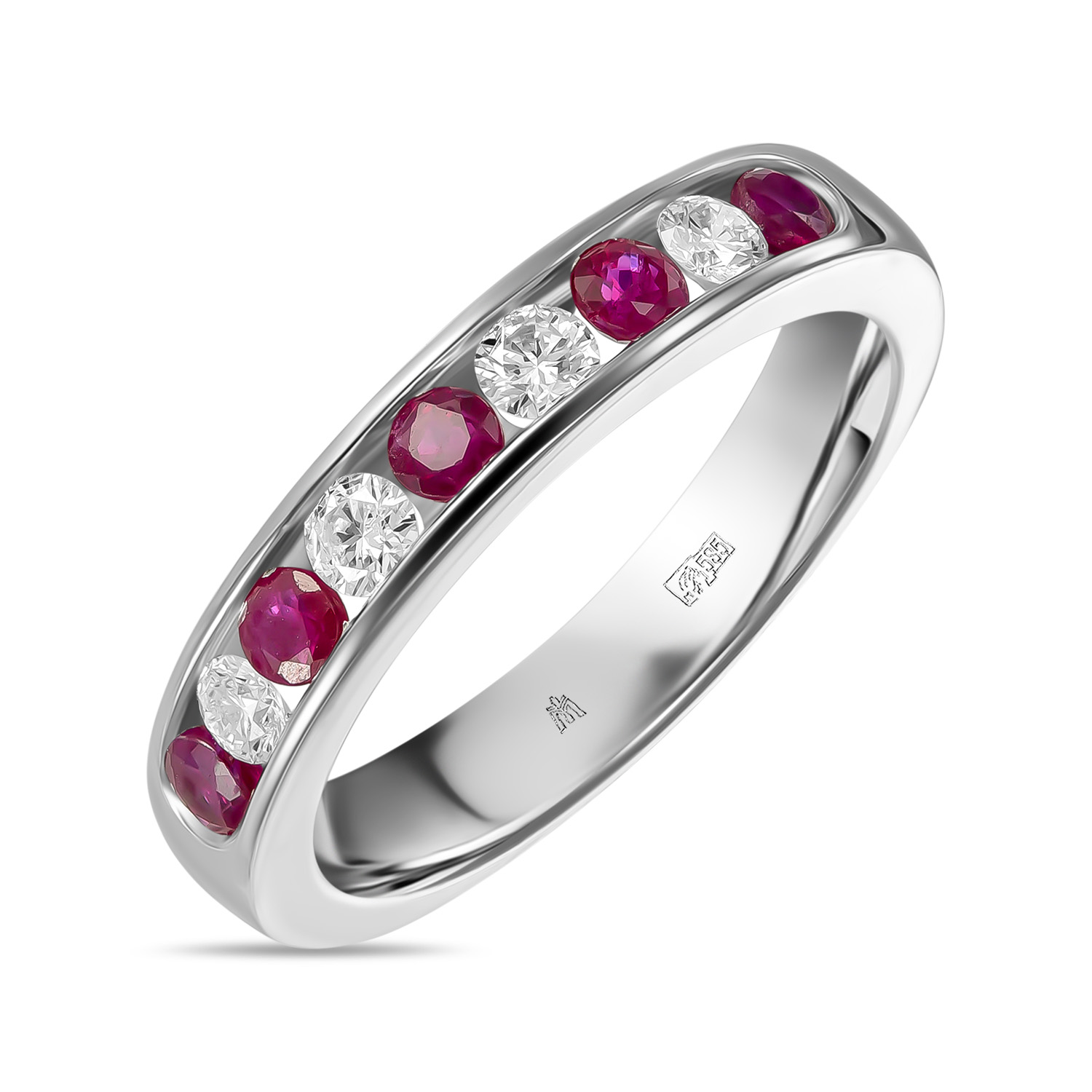 Кольца МЮЗ Золотое кольцо с бриллиантами и рубинами