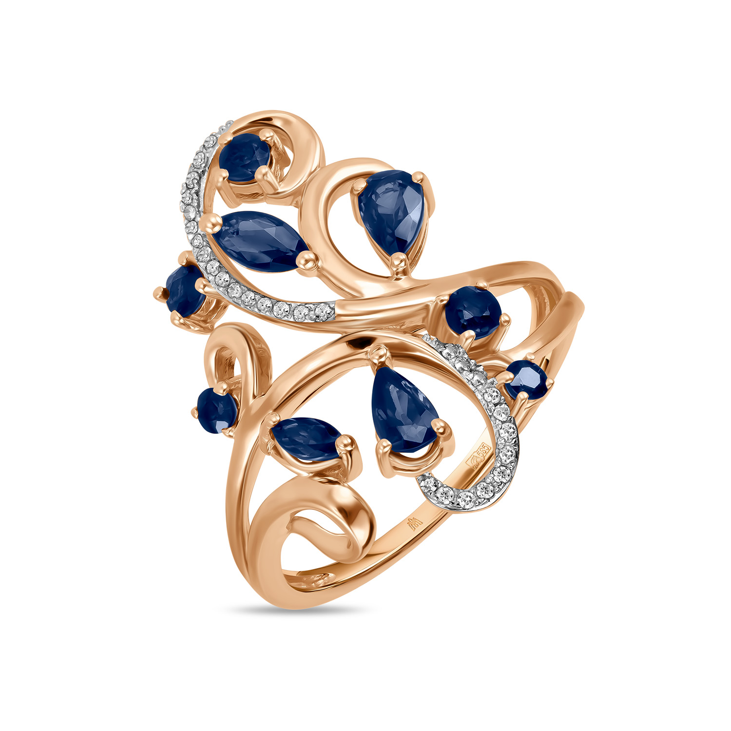 Кольца МЮЗ Золотое кольцо с бриллиантами и сапфирами 50195
