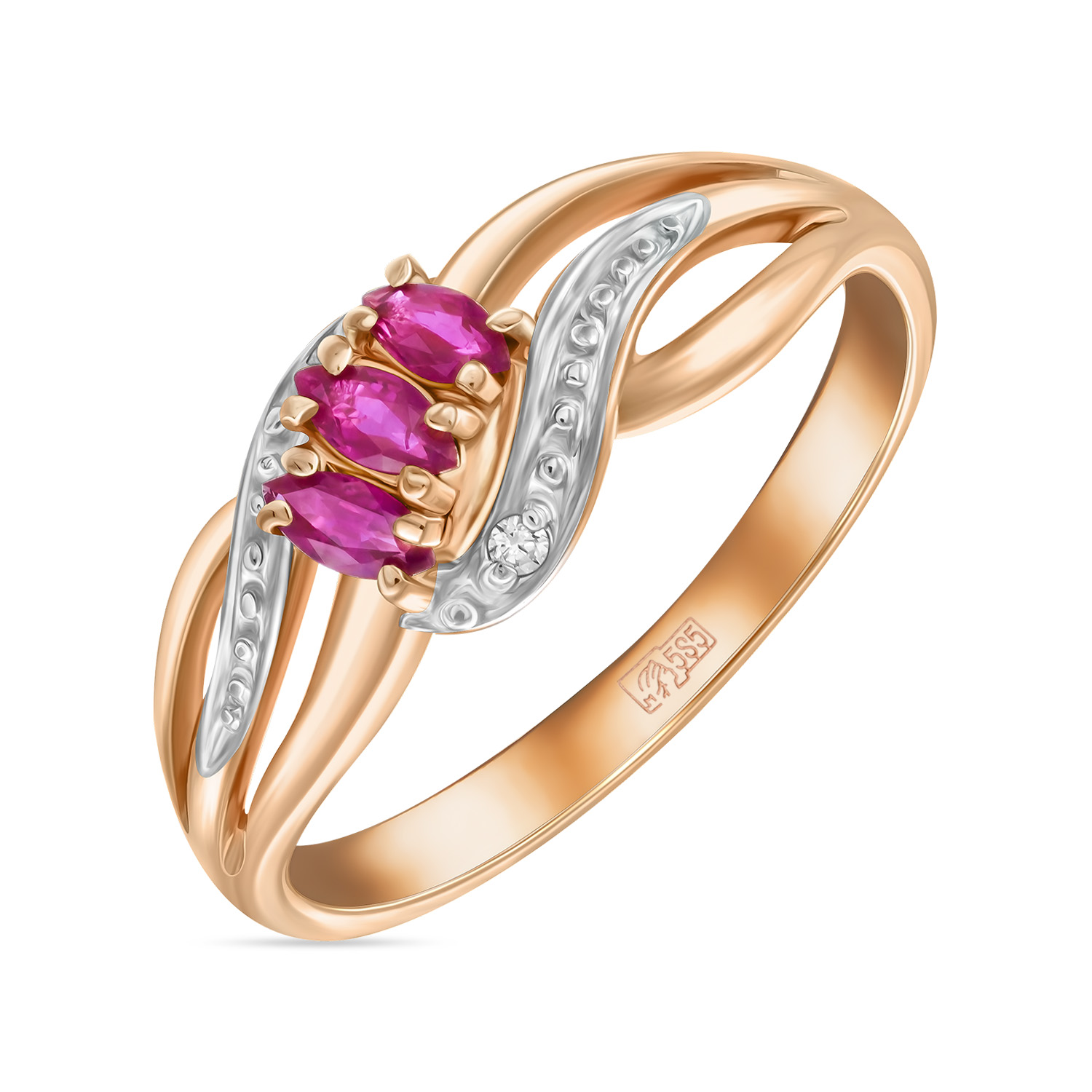 Кольца МЮЗ Золотое кольцо с рубинами и фианитами 25795