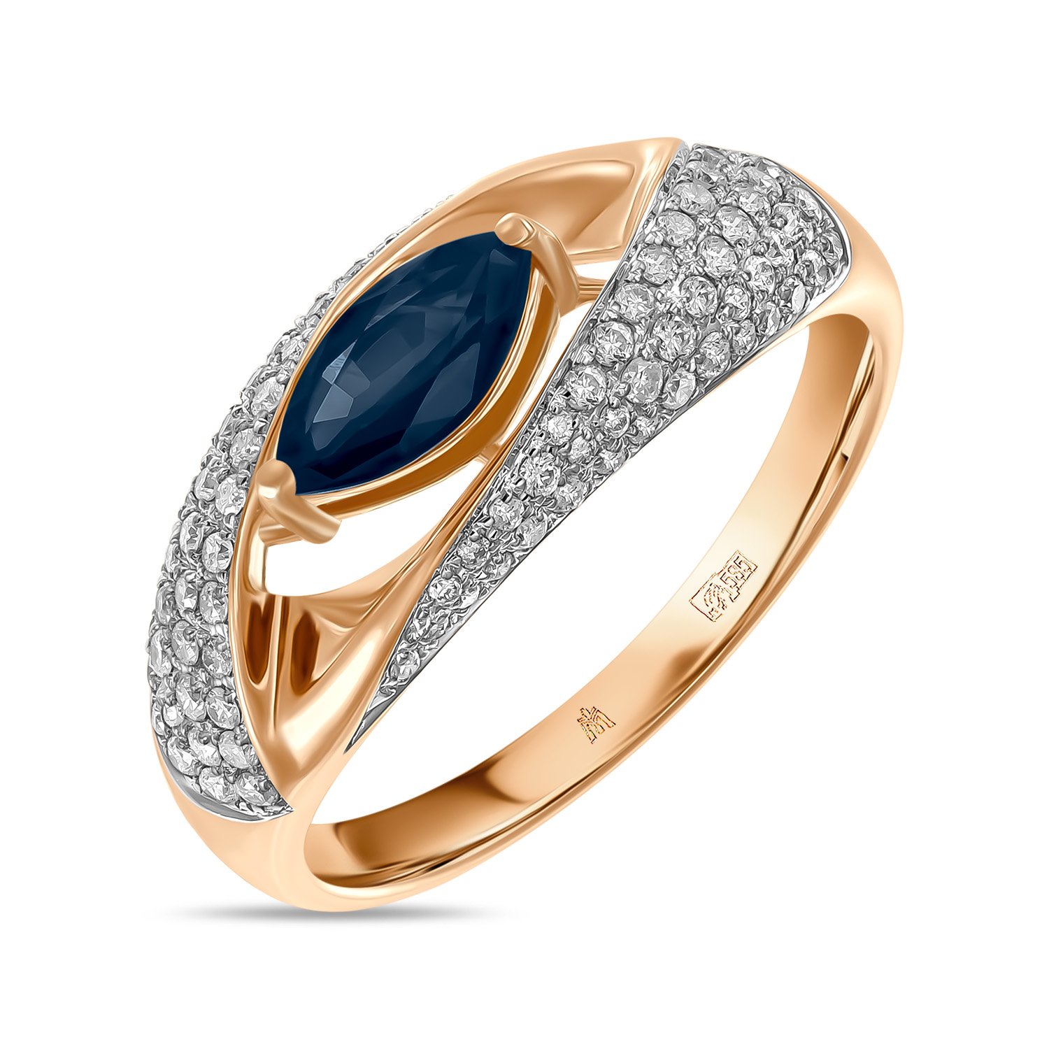 кольца эстет золотое кольцо с бриллиантами сапфиром Кольца МЮЗ Золотое кольцо с бриллиантами и сапфиром