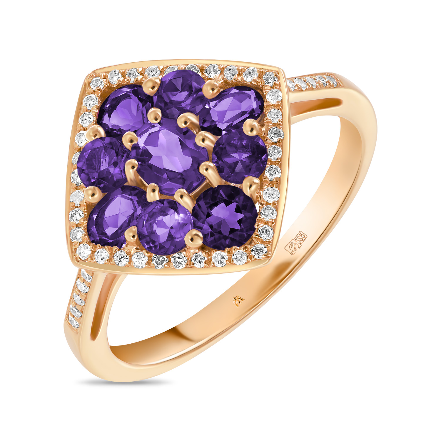 кольца мюз золотое кольцо с аметистами иолитом и рубинами Кольца МЮЗ Золотое кольцо с аметистами и бриллиантами