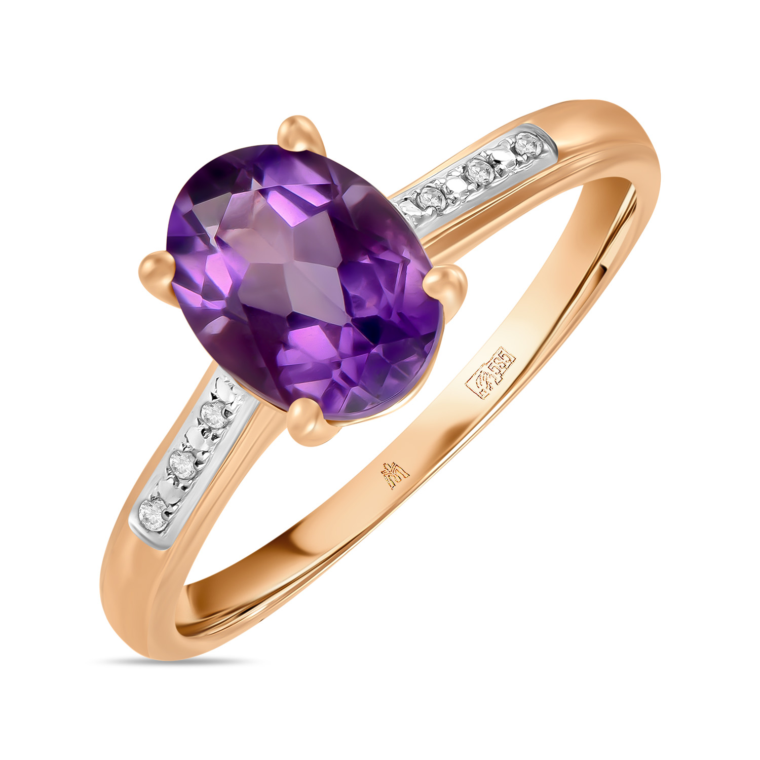 Кольца МЮЗ Золотое кольцо с аметистом и бриллиантами кольца мюз золотое кольцо с аметистом бриллиантами и эмалью