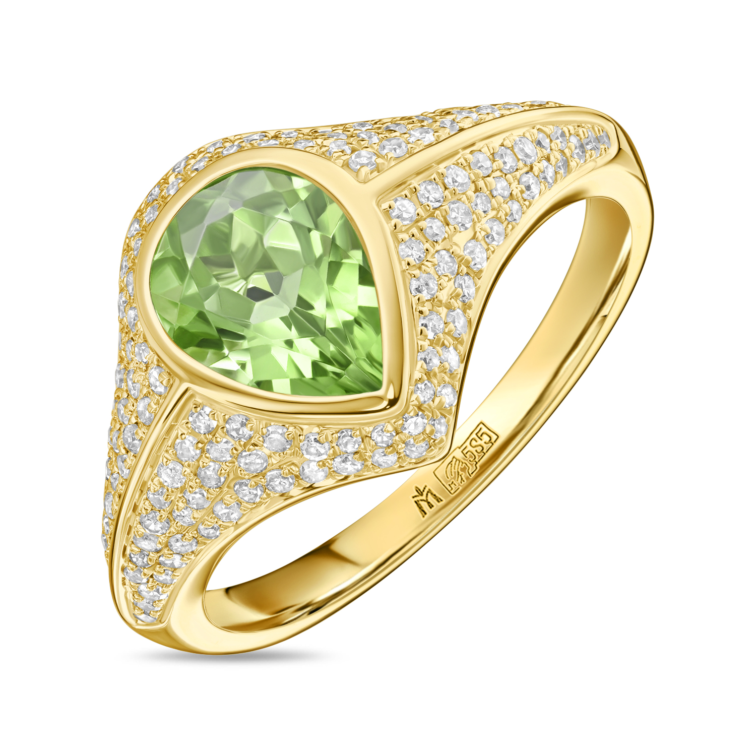 Кольца МЮЗ Кольцо с бриллиантами и перидотом кольцо с перидотом восточное солнце