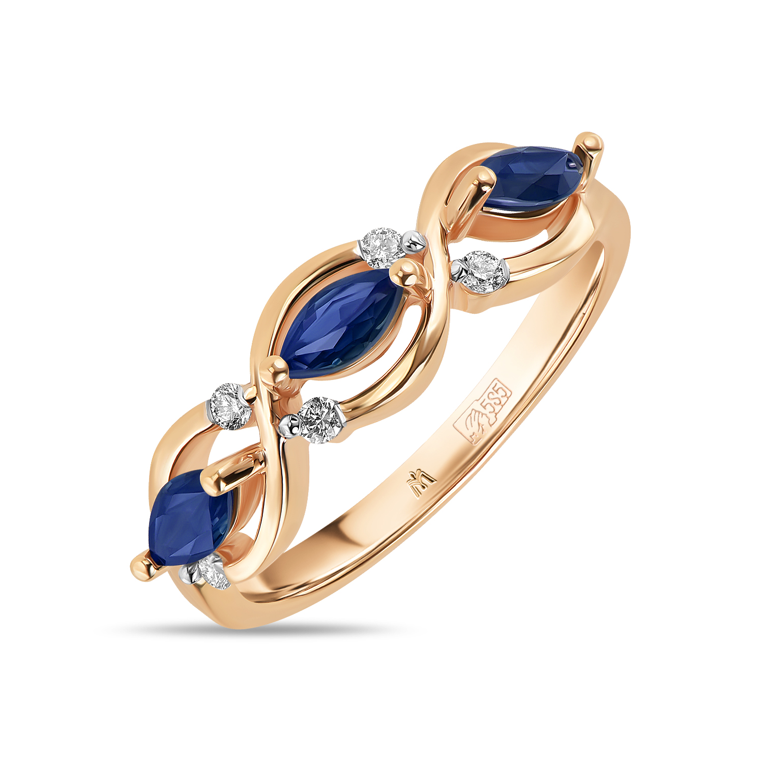 Кольца МЮЗ Золотое кольцо с бриллиантами и сапфирами 35795
