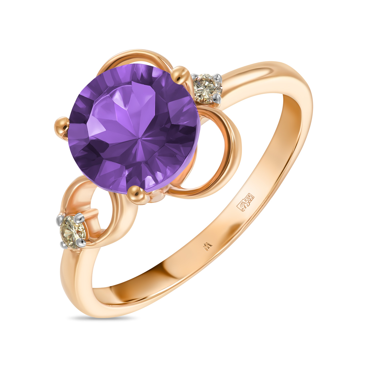 Кольца МЮЗ Золотое кольцо с аметистом и бриллиантами кольца мюз золотое кольцо с аметистом бриллиантами гранатом и родолитом