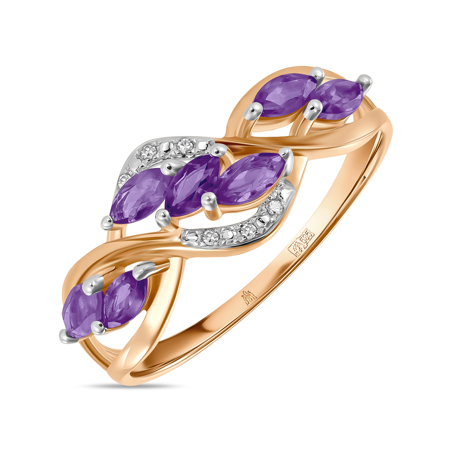 Кольца МЮЗ Золотое кольцо с аметистами и бриллиантами moonka золотое кольцо с аметистами из коллекции opalescence