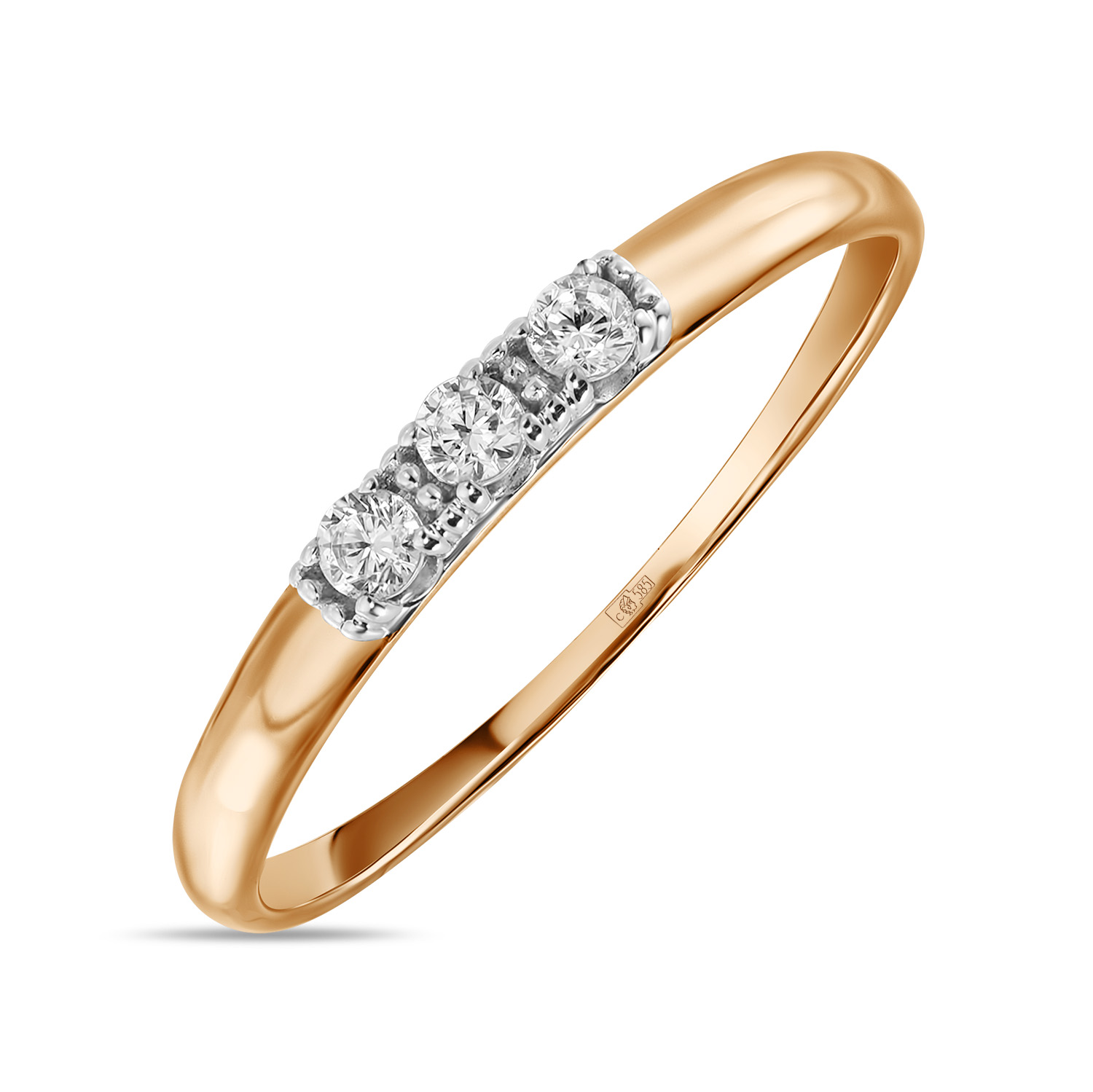 Золотое кольцо c фианитами, цвет белый - фото 1