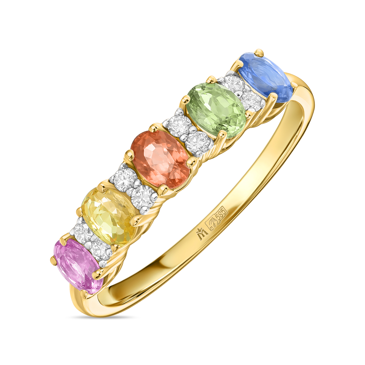 Кольцо с бриллиантами и цветными сапфирами МЮЗ - фото 1