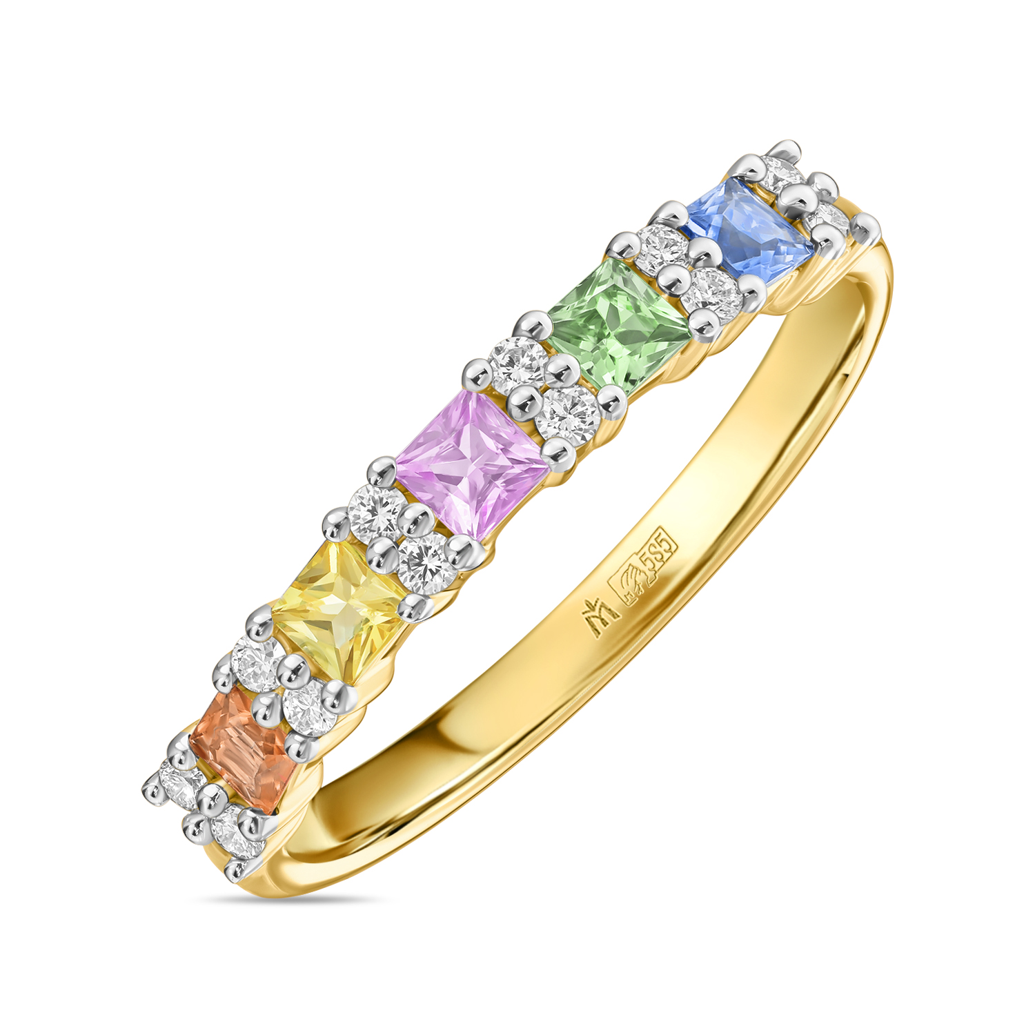 Кольцо с бриллиантами и цветными сапфирами МЮЗ