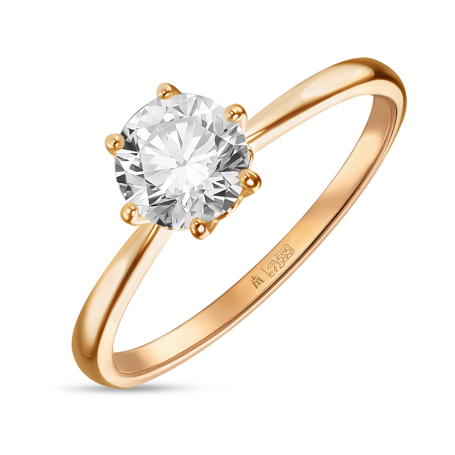 Золотое кольцо c сваровски, цвет желтый - фото 1