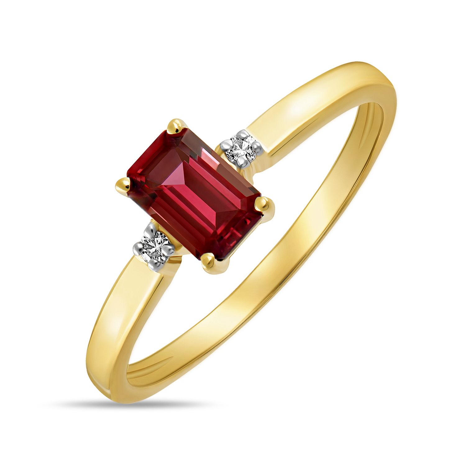 Золотое кольцо c бриллиантами и родолитом, цвет красный - фото 1